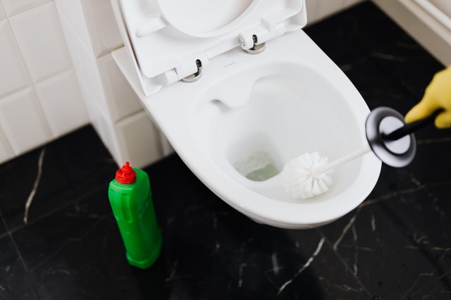 Person Cleaning Toilet