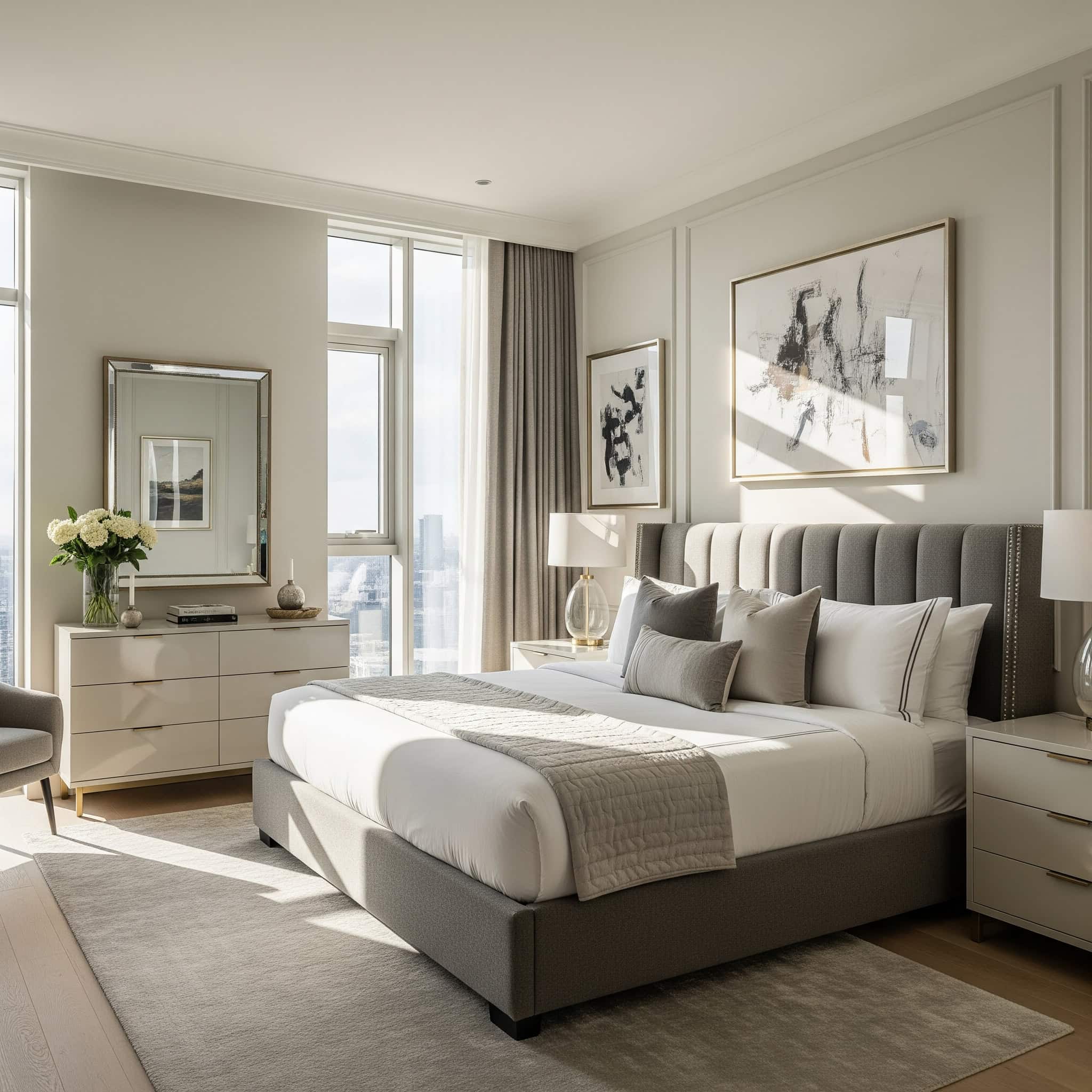 Luxurious modern bedroom with elegant decor and natural light