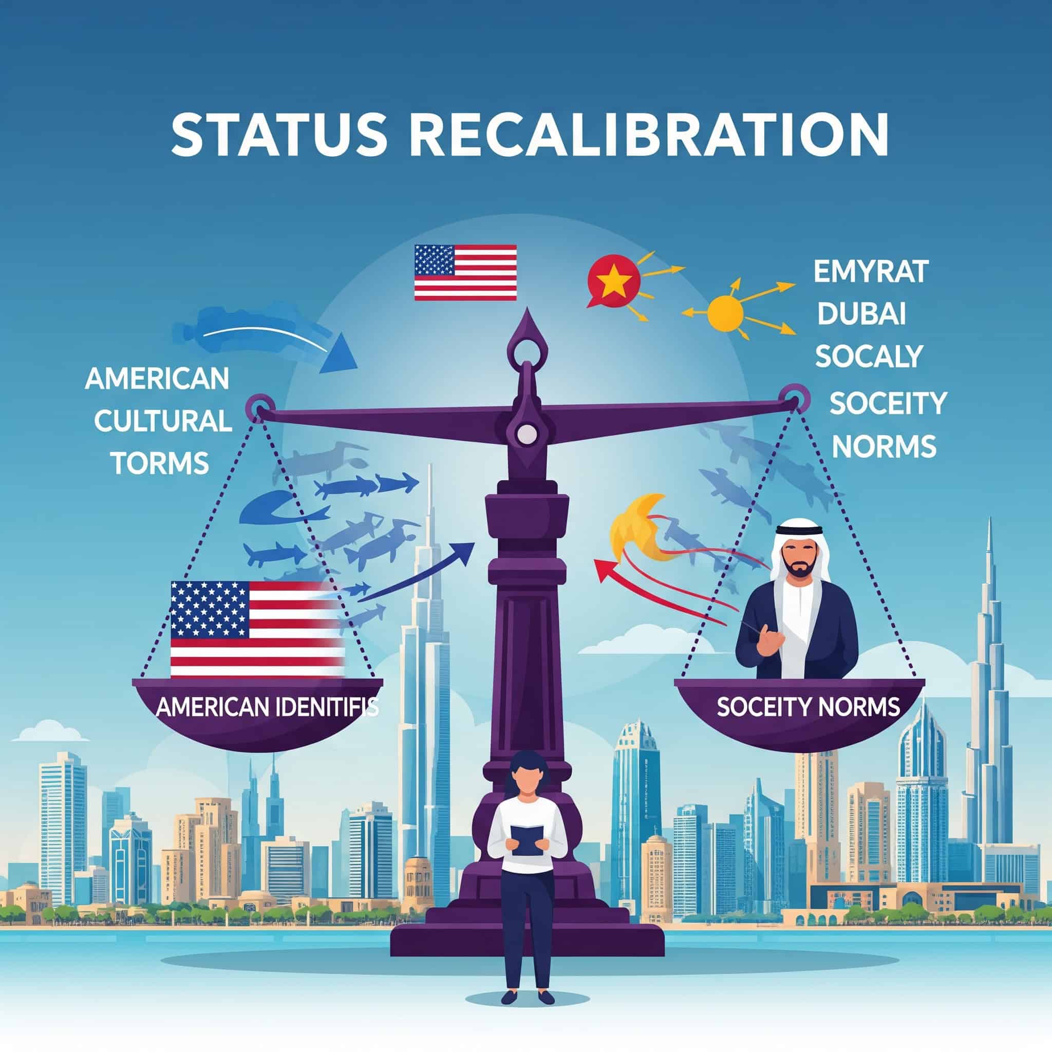 Conceptual illustration of status recalibration for Americans moving to Dubai