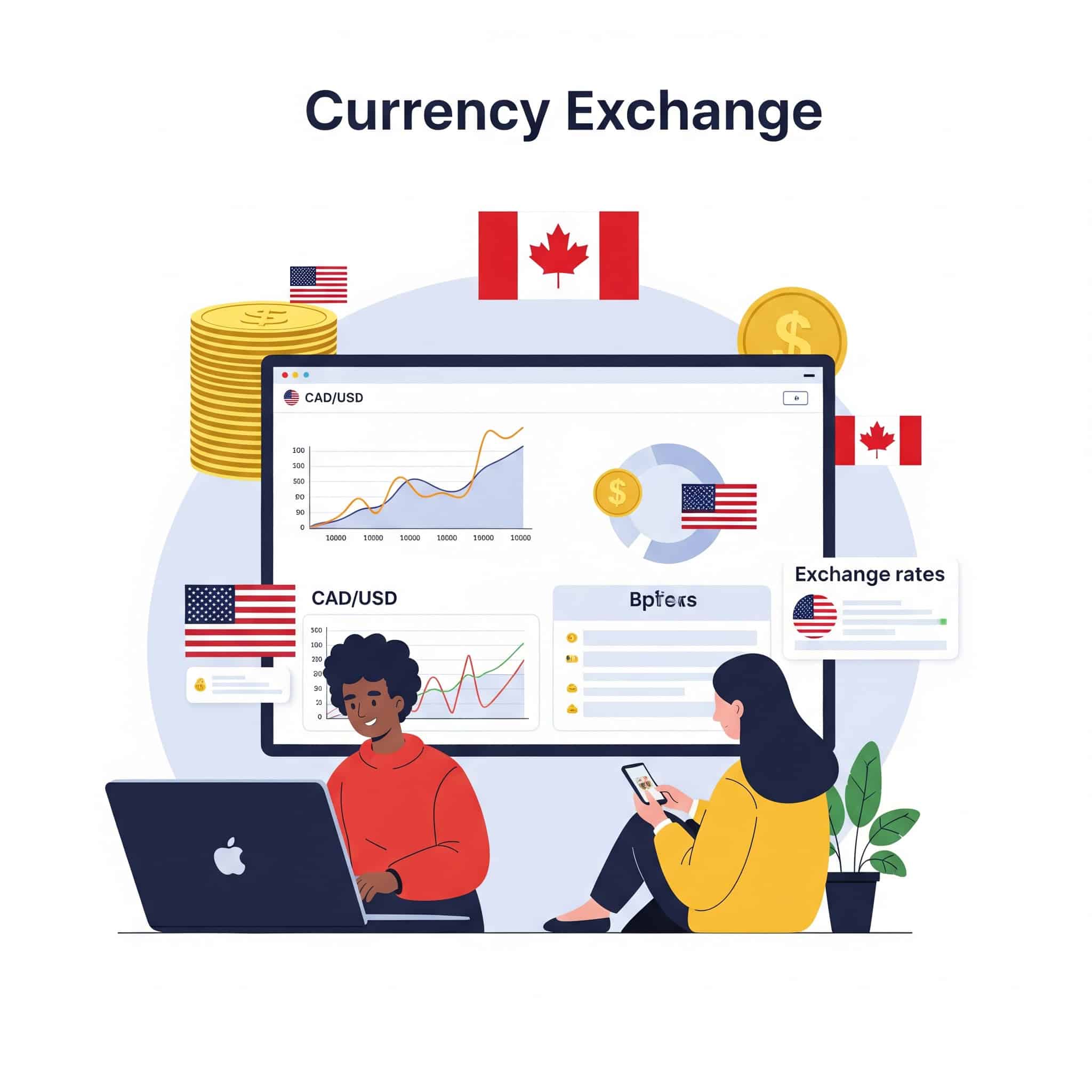 Illustration of developing a currency exchange strategy when moving from the US to Canada.
