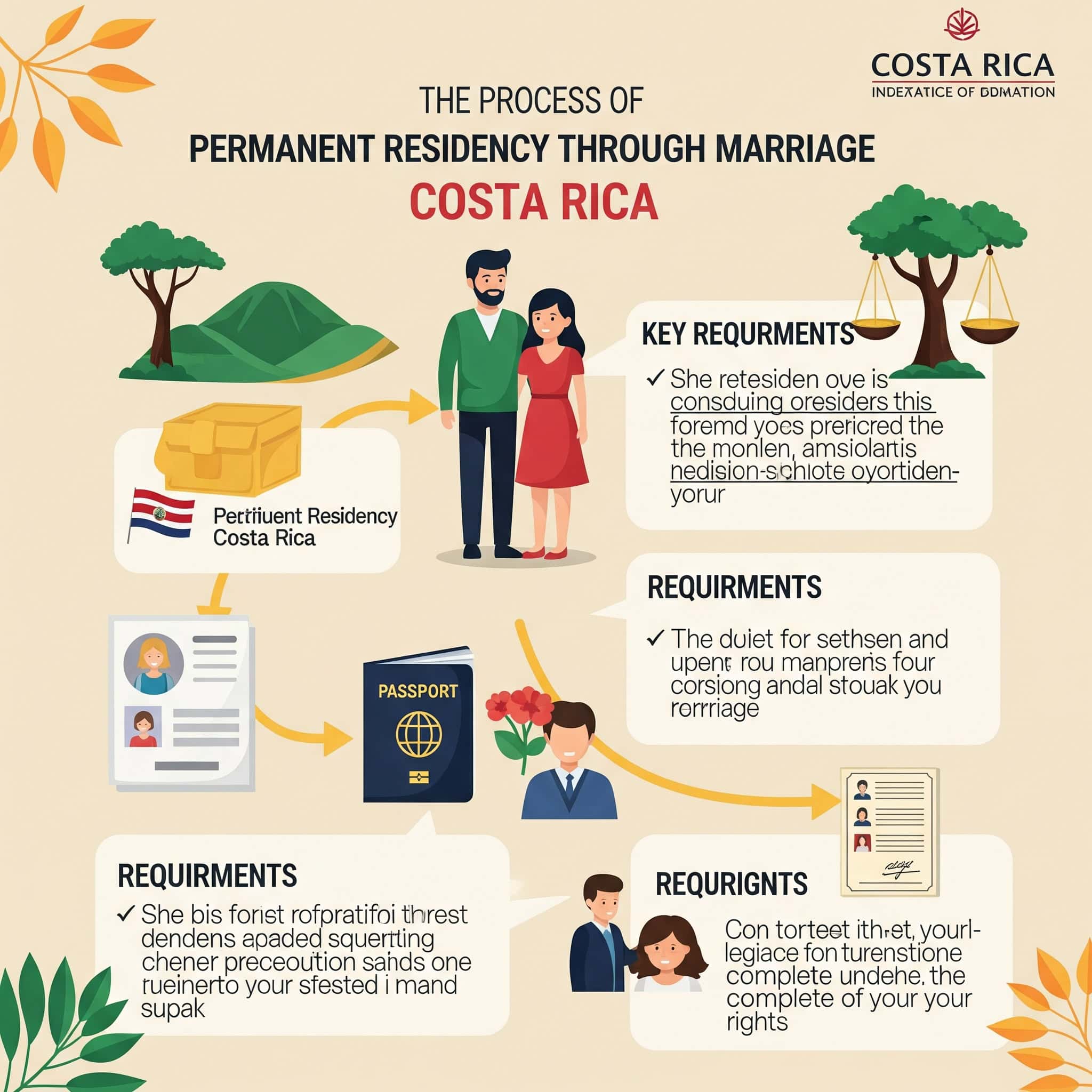 Infographic illustrating obtaining Permanent Residency Through Marriage in Costa Rica