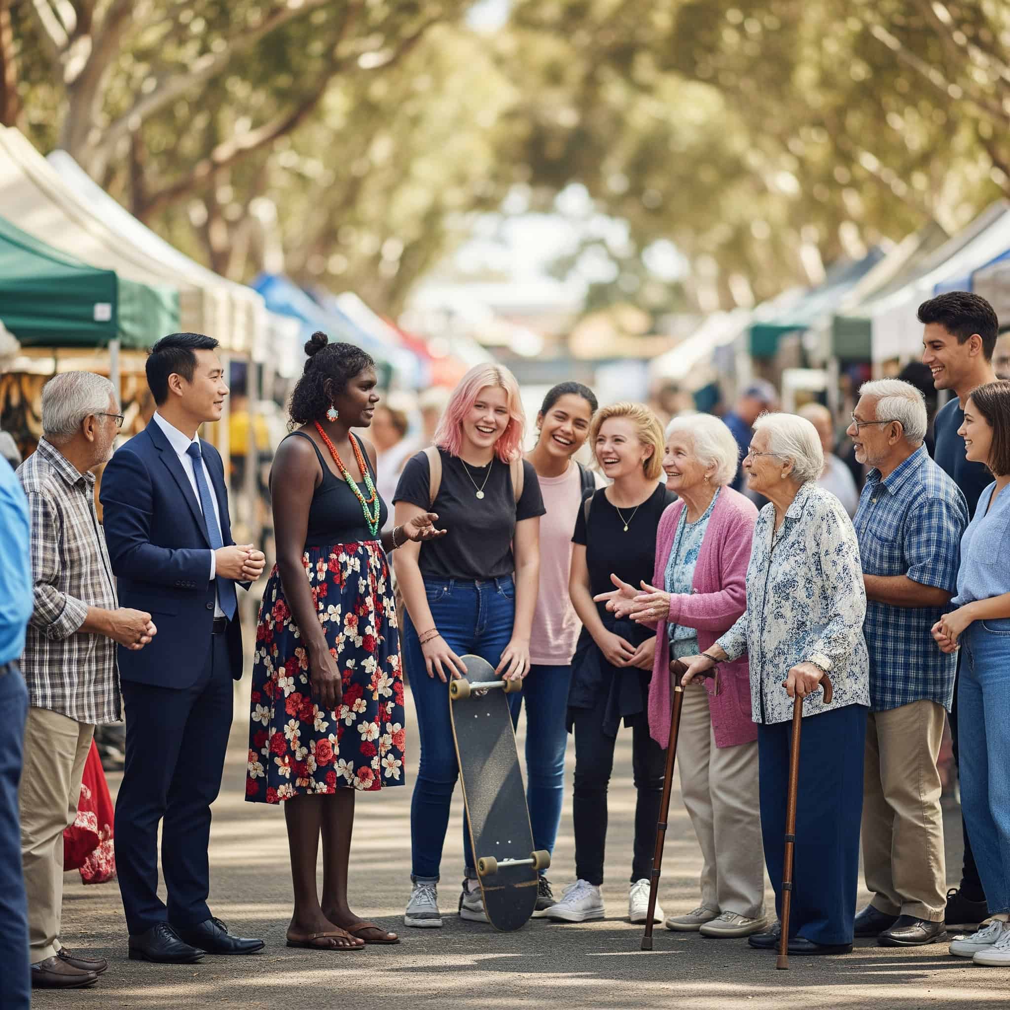 group of people interacting, symbolizing the social adjustments and new connections in Australia