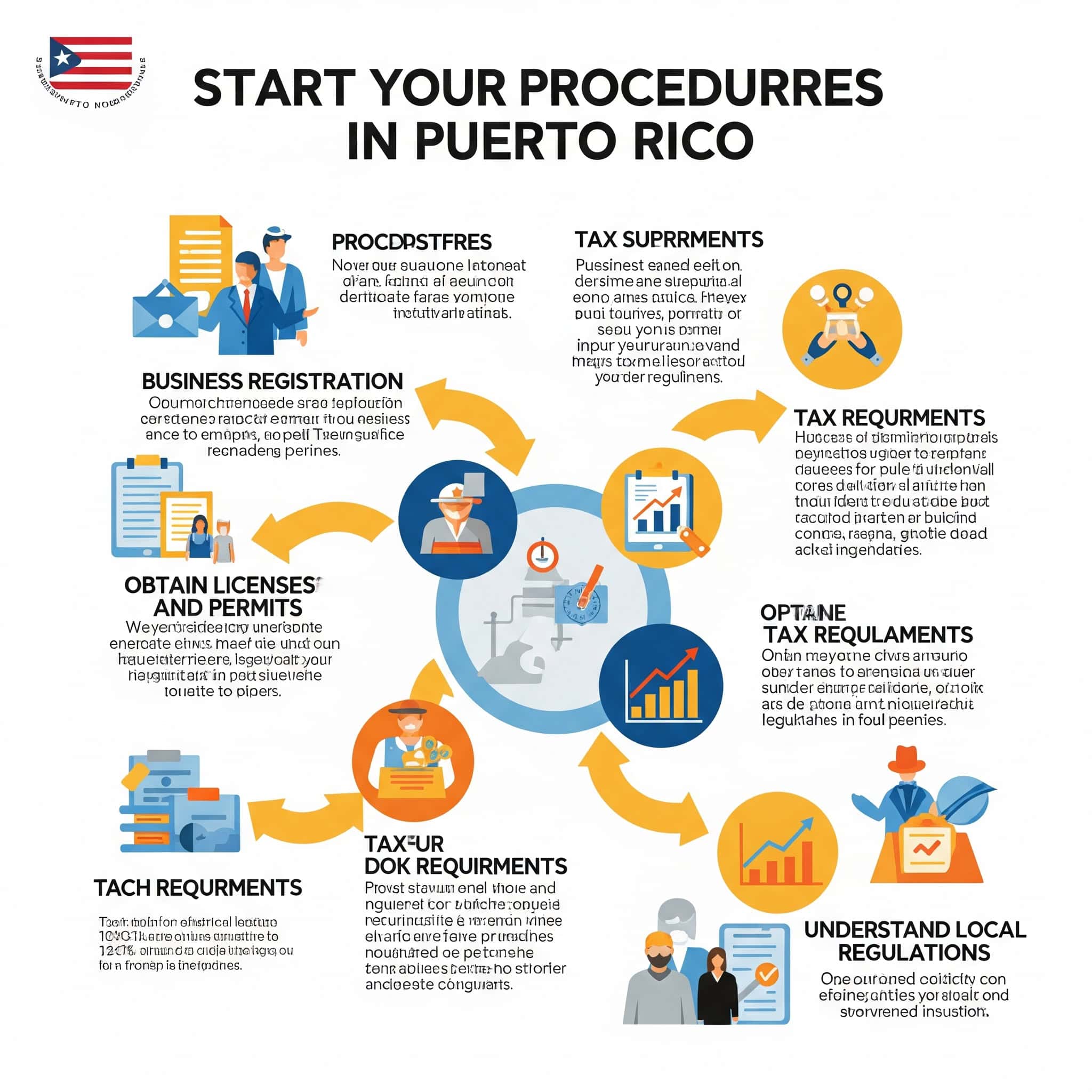 Infographic illustrating the step-by-step procedures for starting a business in Puerto