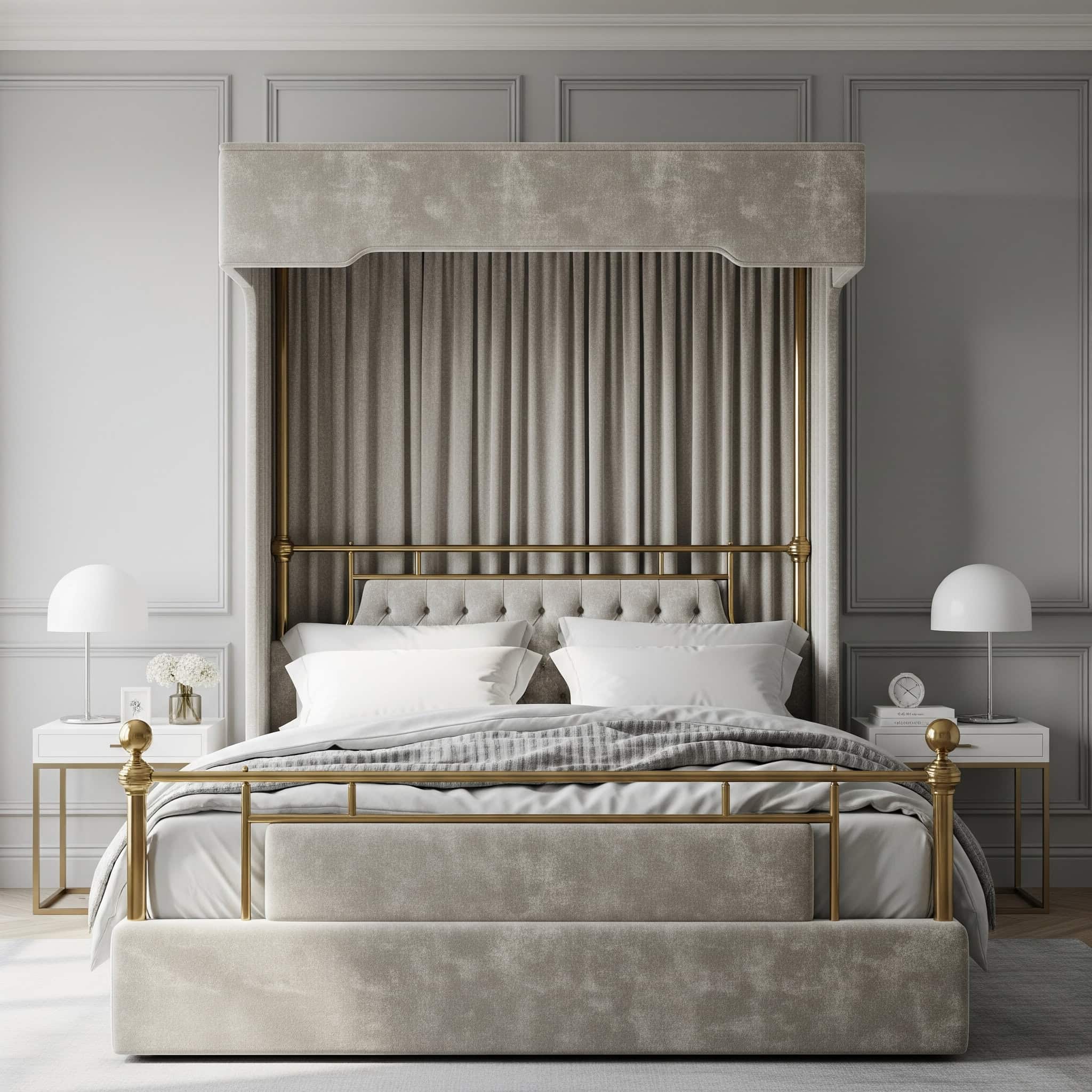 Luxe Upholstered Canopy Bed
