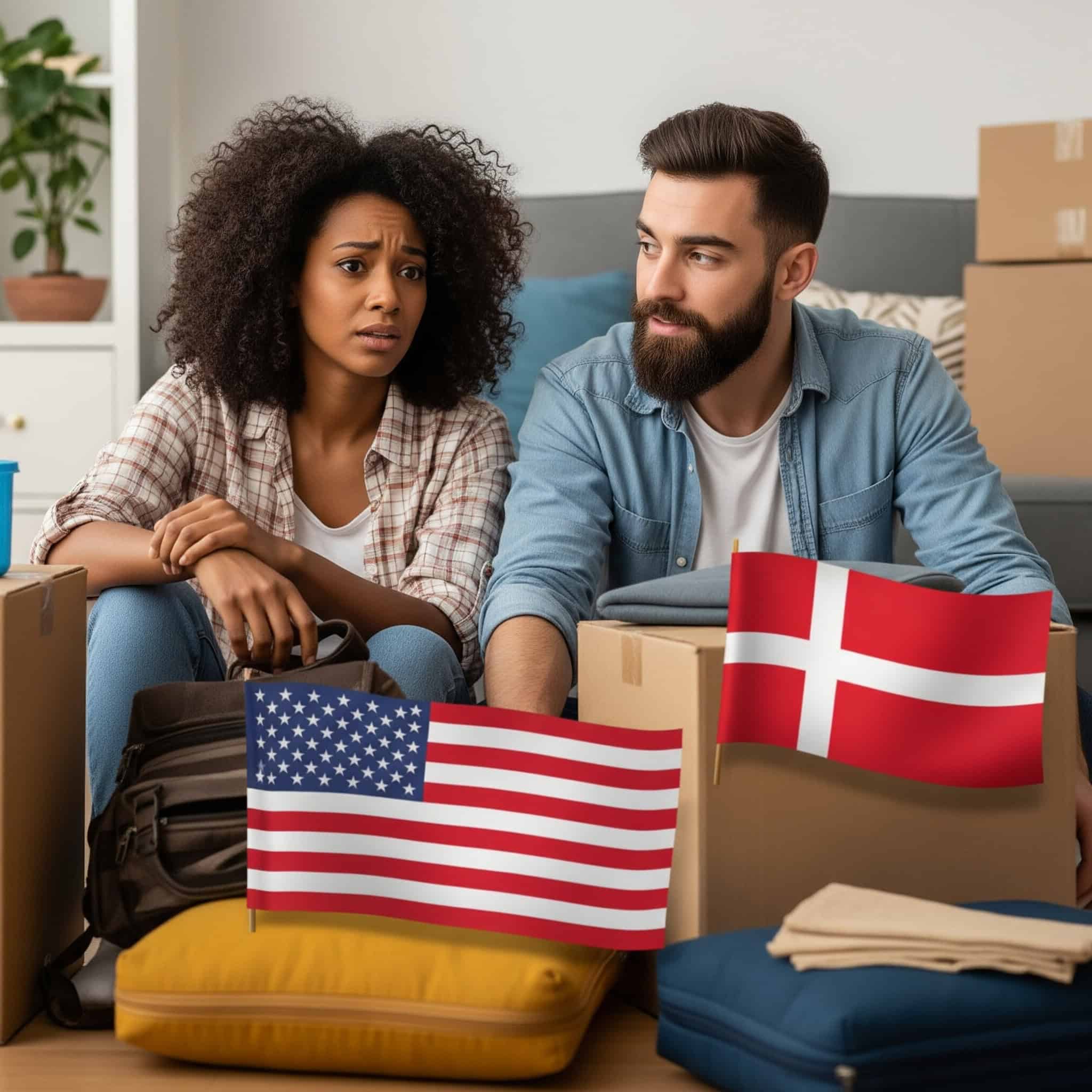 Diverse couple, navigating the process of relocating from the US to Denmark.