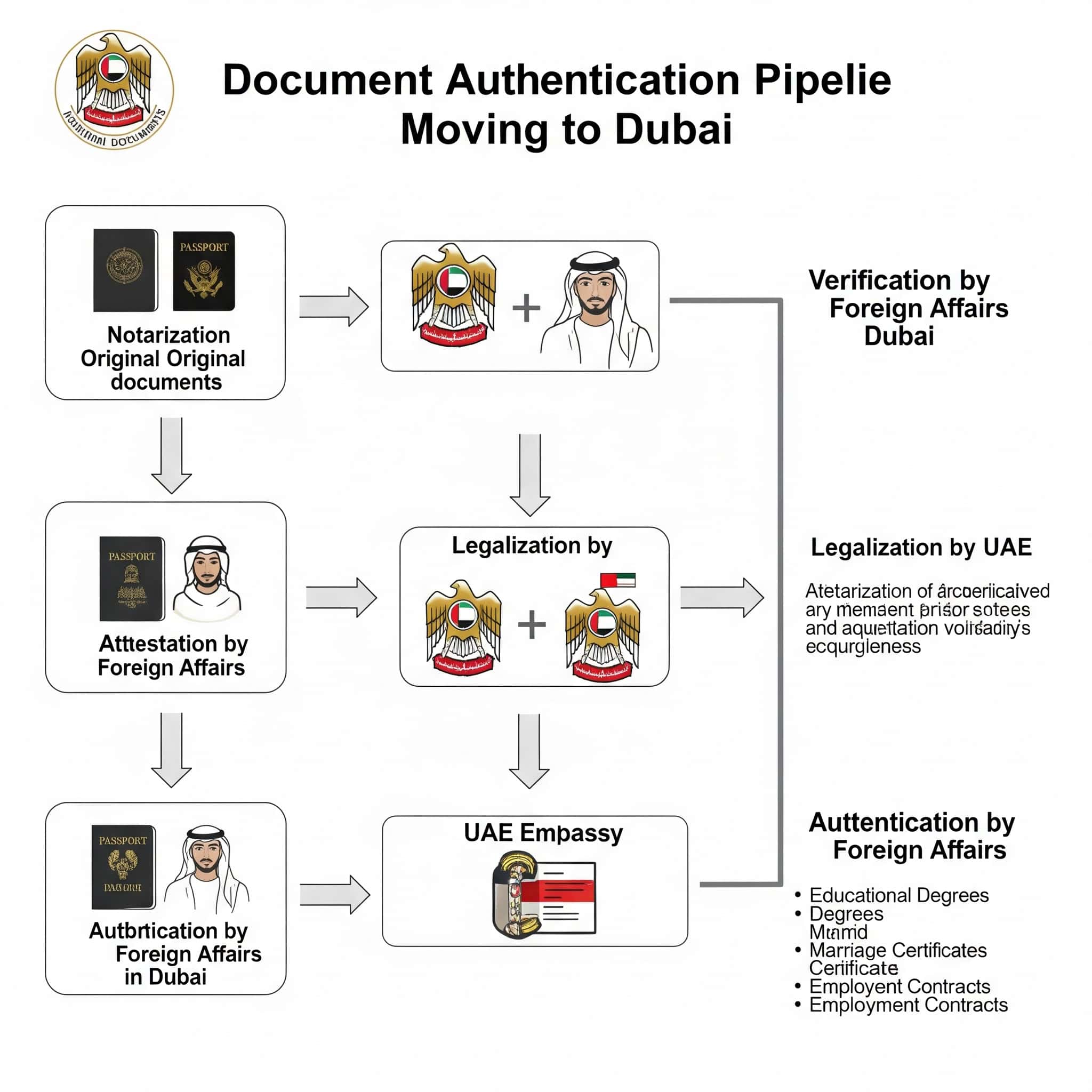 Diagram showcasing the document authentication pipeline when moving to Dubai