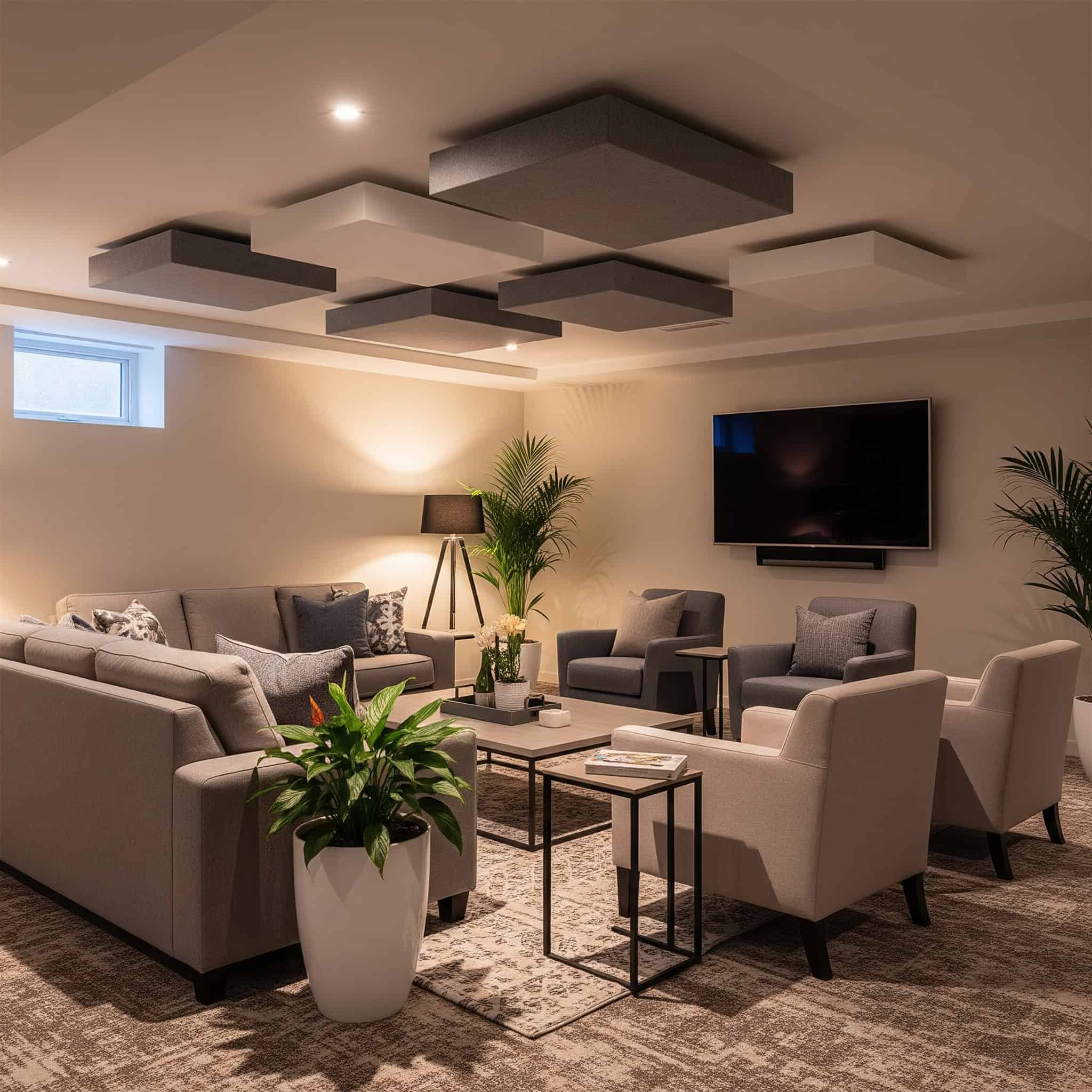 Partial Ceiling Clouds in a Seating Area