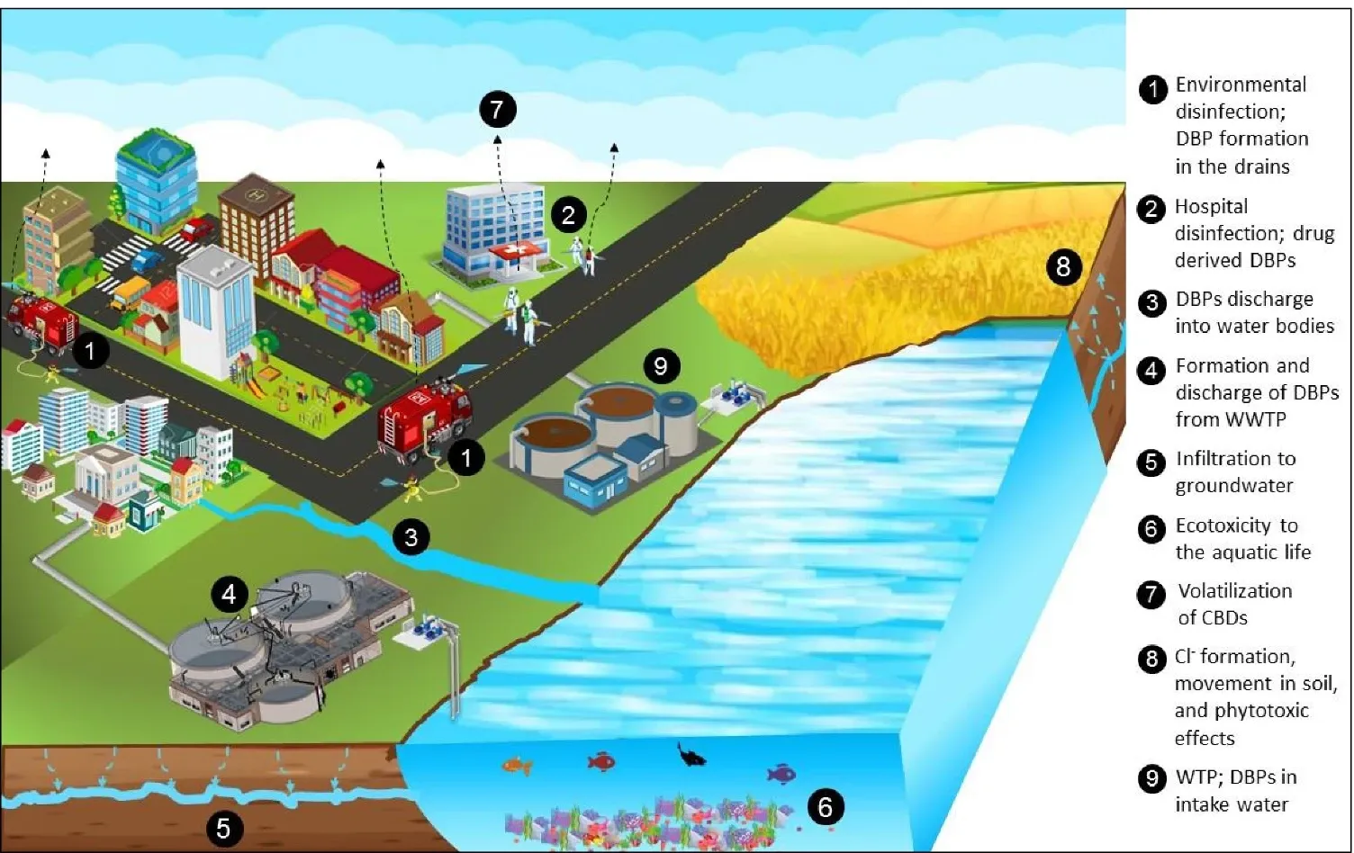 An explanation of how bleach from different sources end up in water bodies.