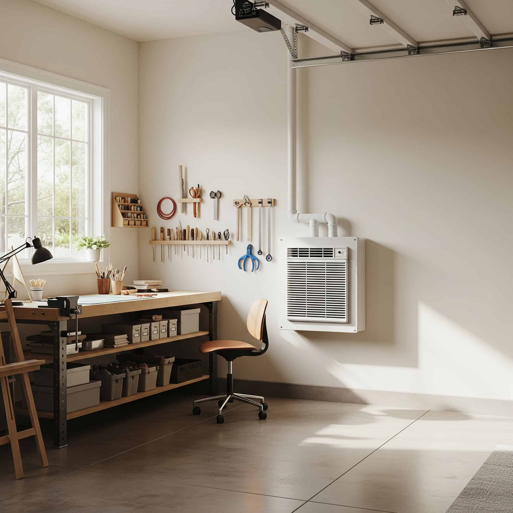 Garage studio with a split system mini HVAC.