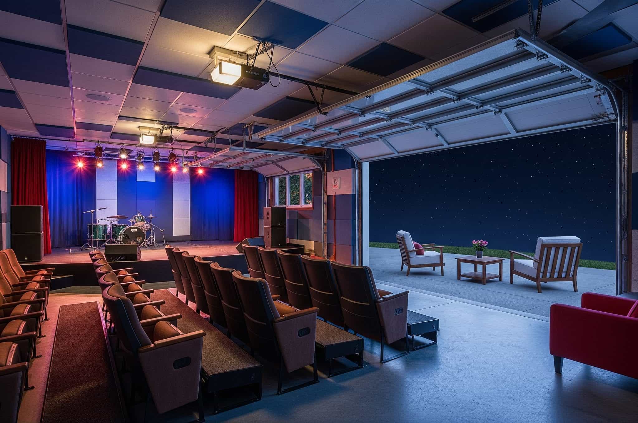 Multi-purpose convertible theater in a garage