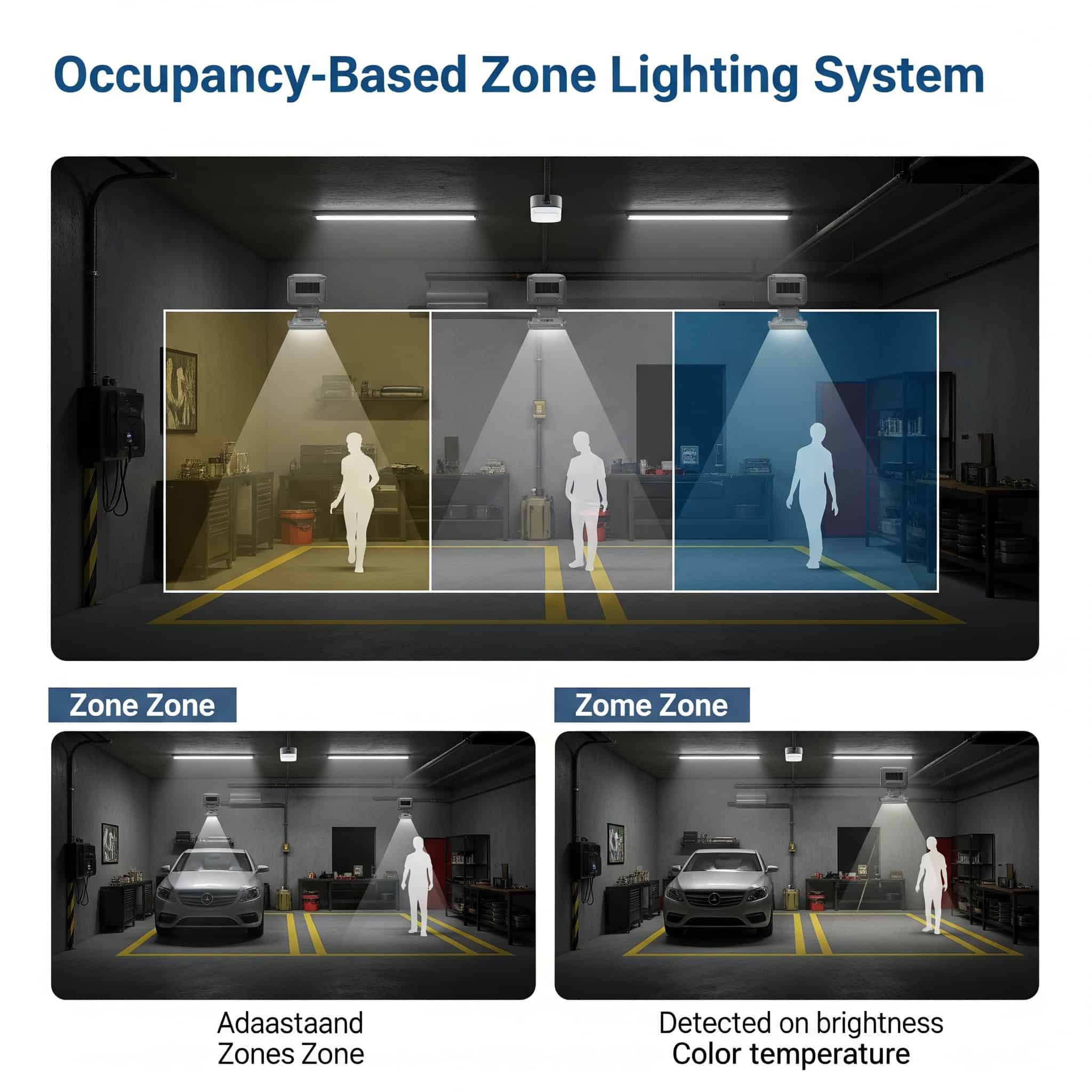 Occupancy-based zone lighting in a garage