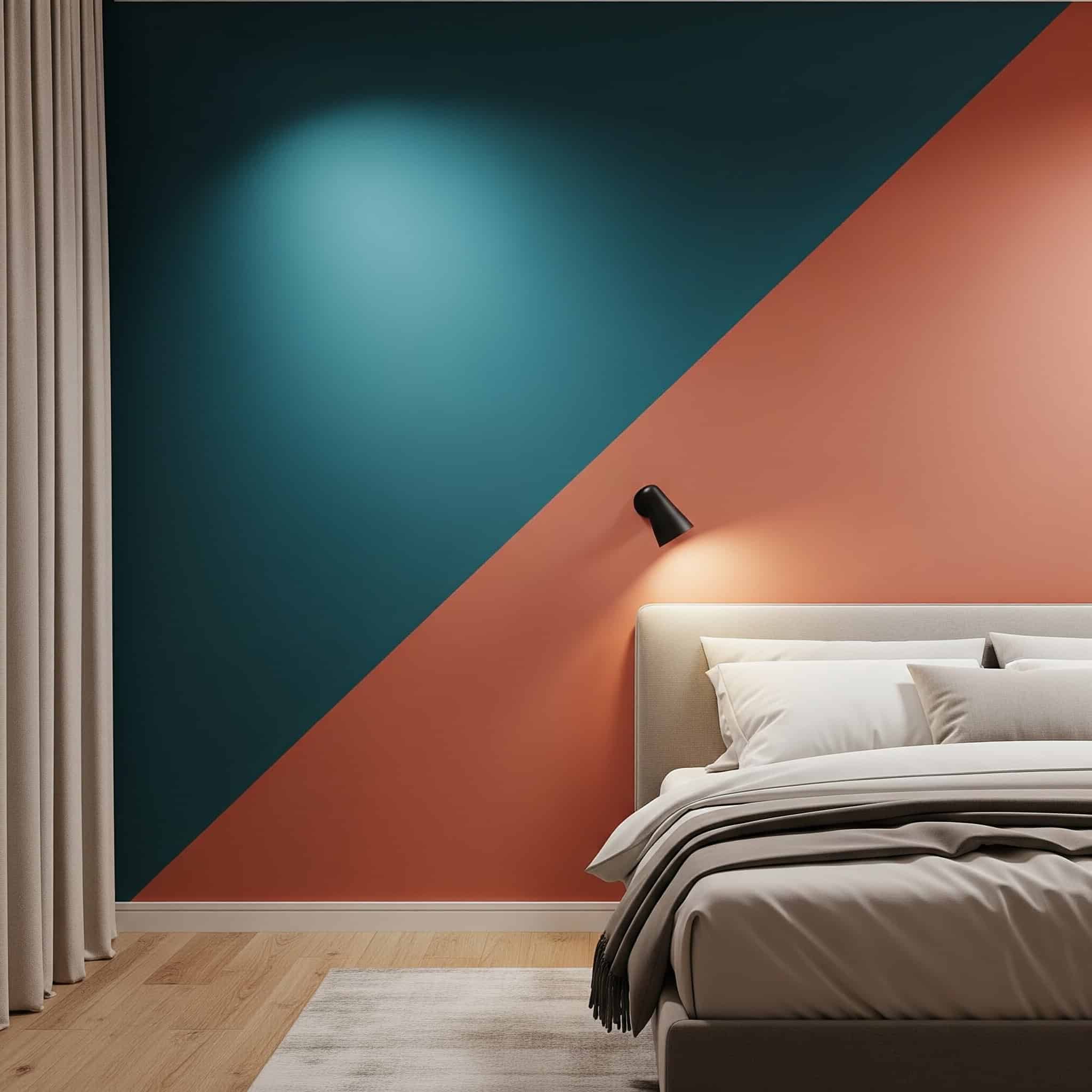 Bedroom with a two-tone diagonal accent wall