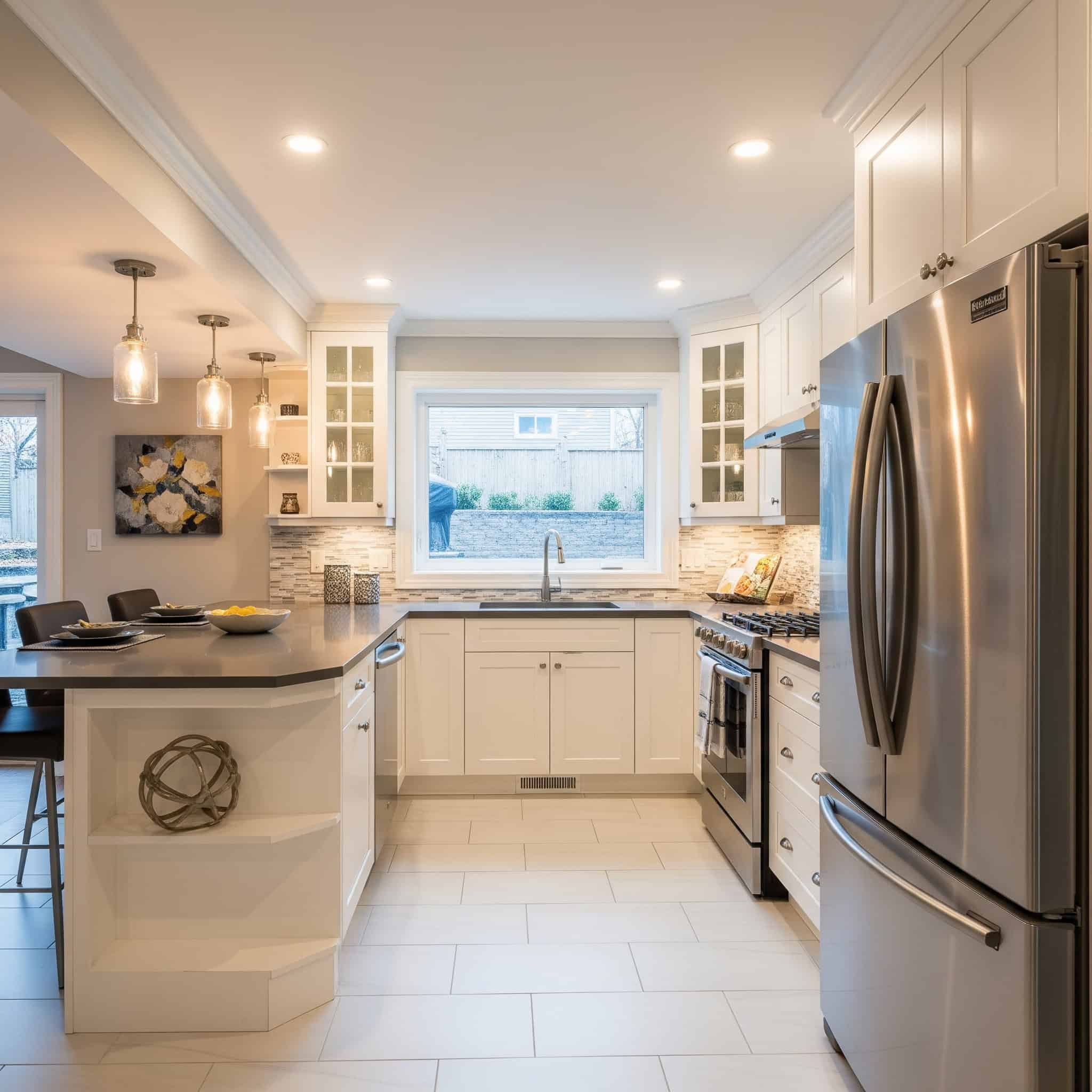 Galley-style basement kitchen.