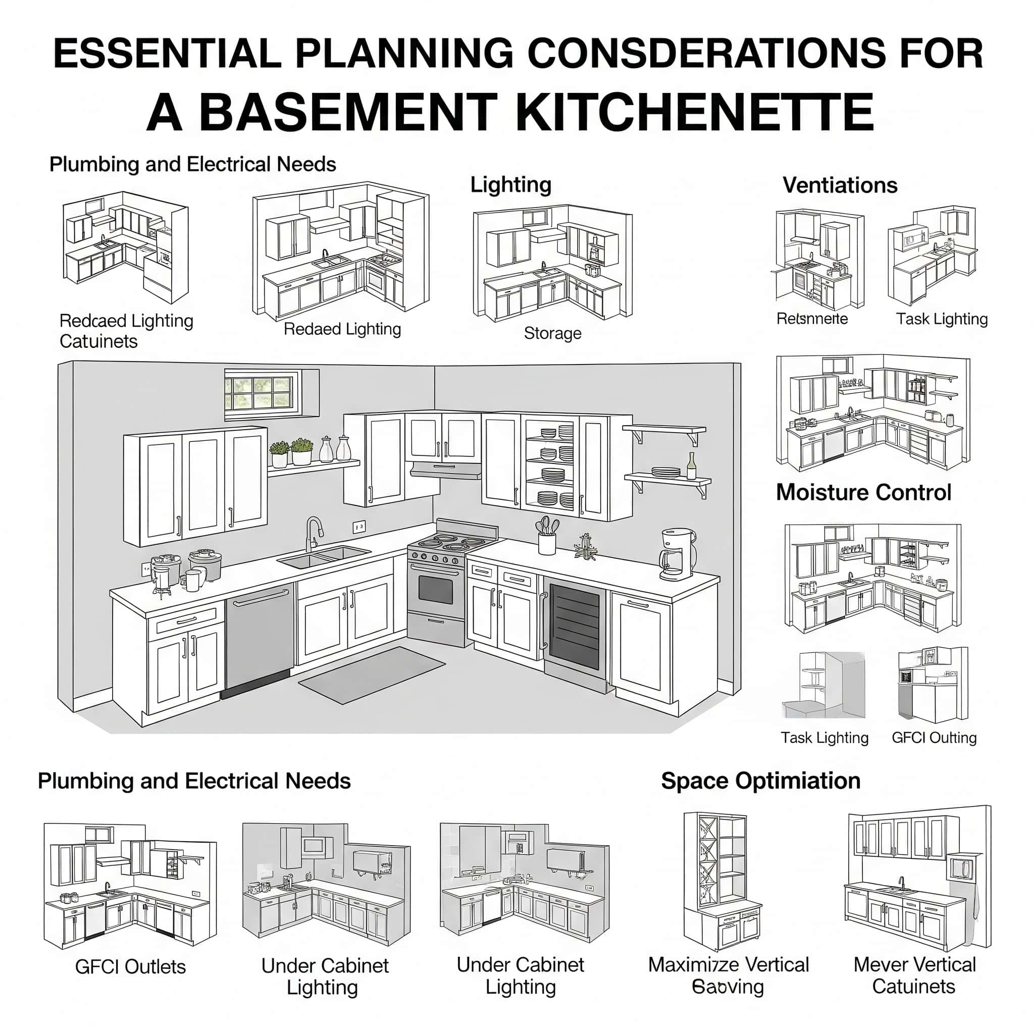 Essential planning considerations for a basement kitchenette.