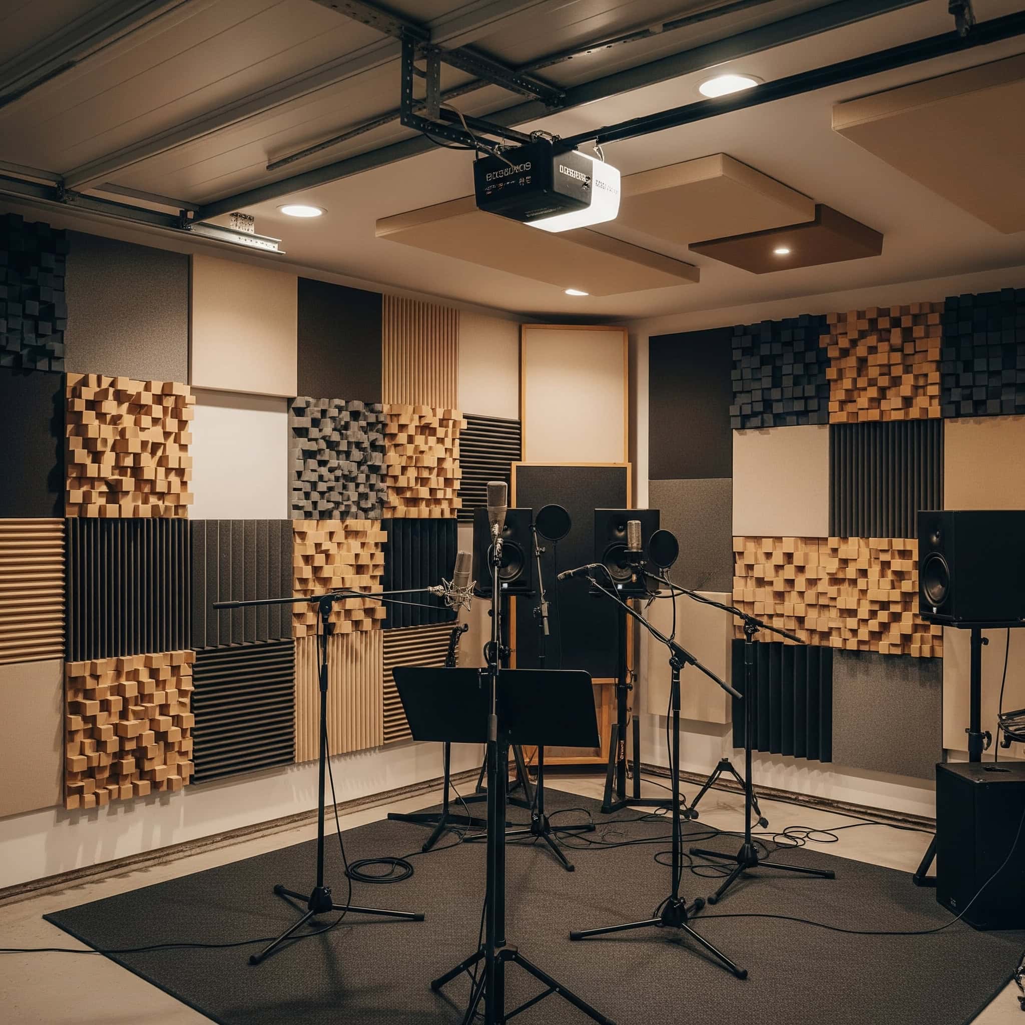 Garage studio with modular acoustic panels