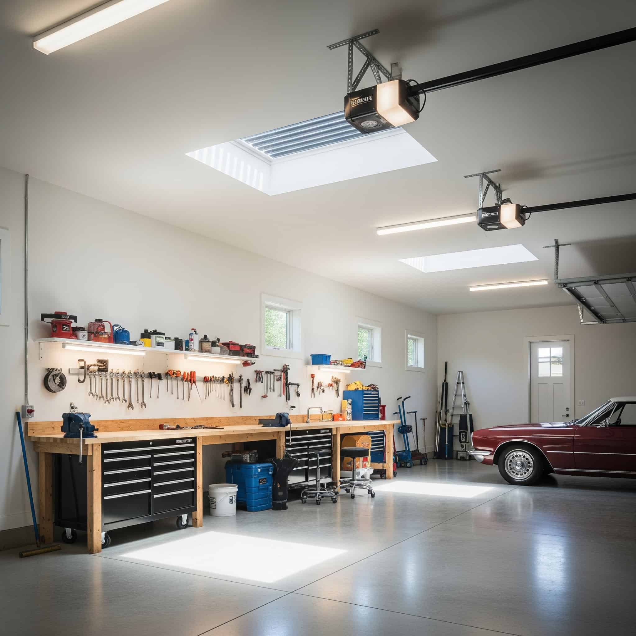 Solar tube skylights in a garage.