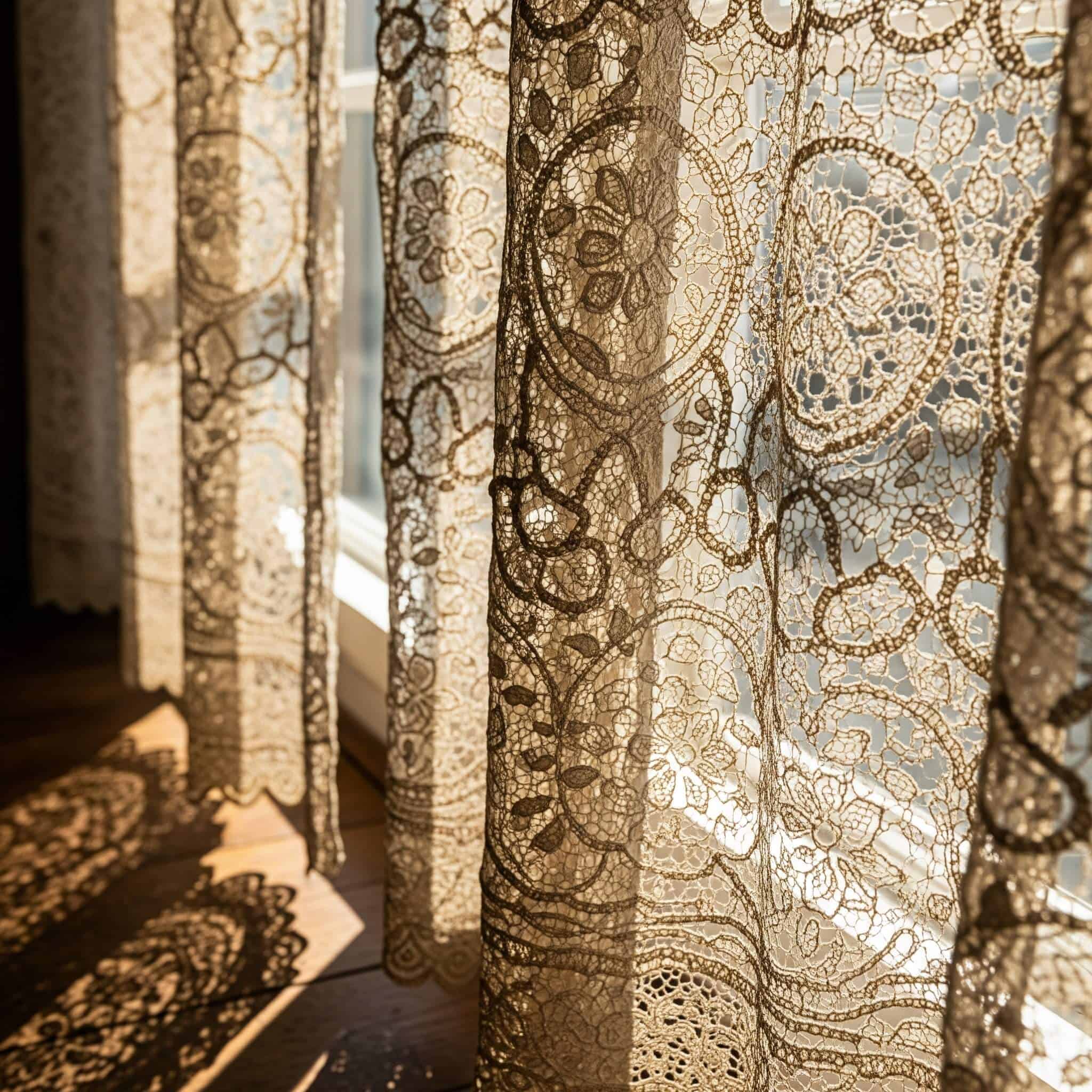 Genuine vintage or reproduction Victorian-style lace curtains.