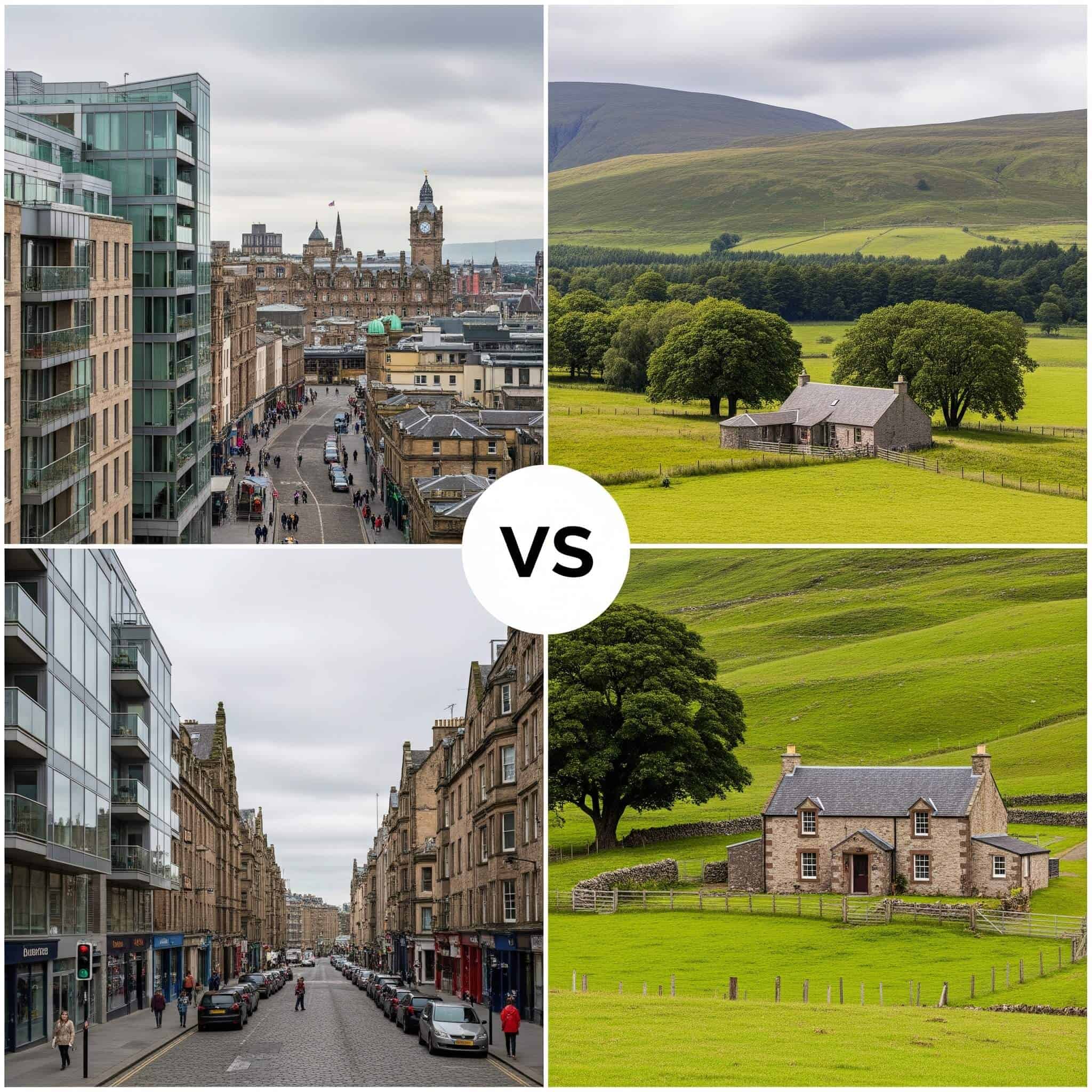 City vs. rural living options for Americans moving to Scotland.