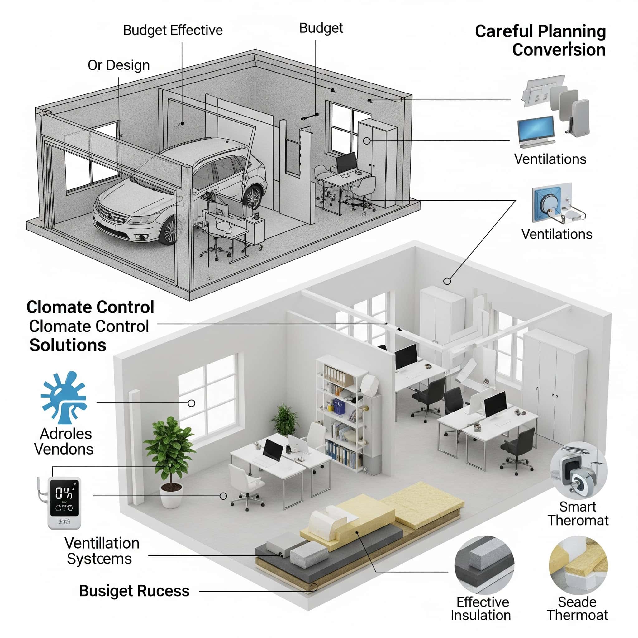 Garage conversion into a functional office space.