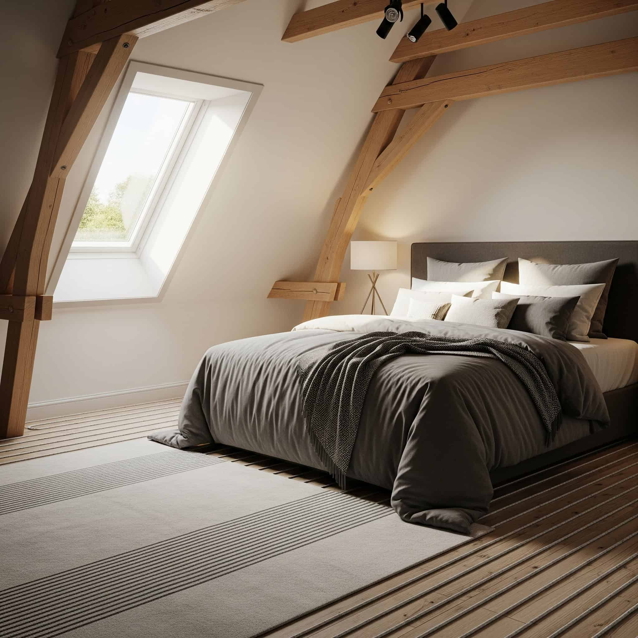 Radiant floor heating in an attic bedroom