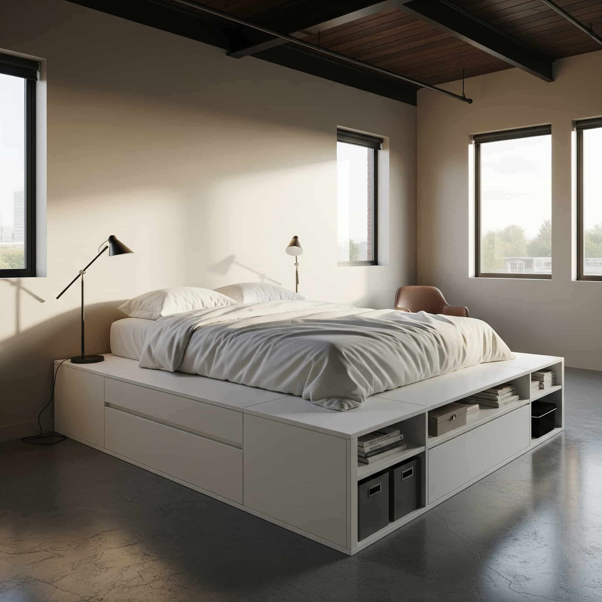Loft bed with storage platform