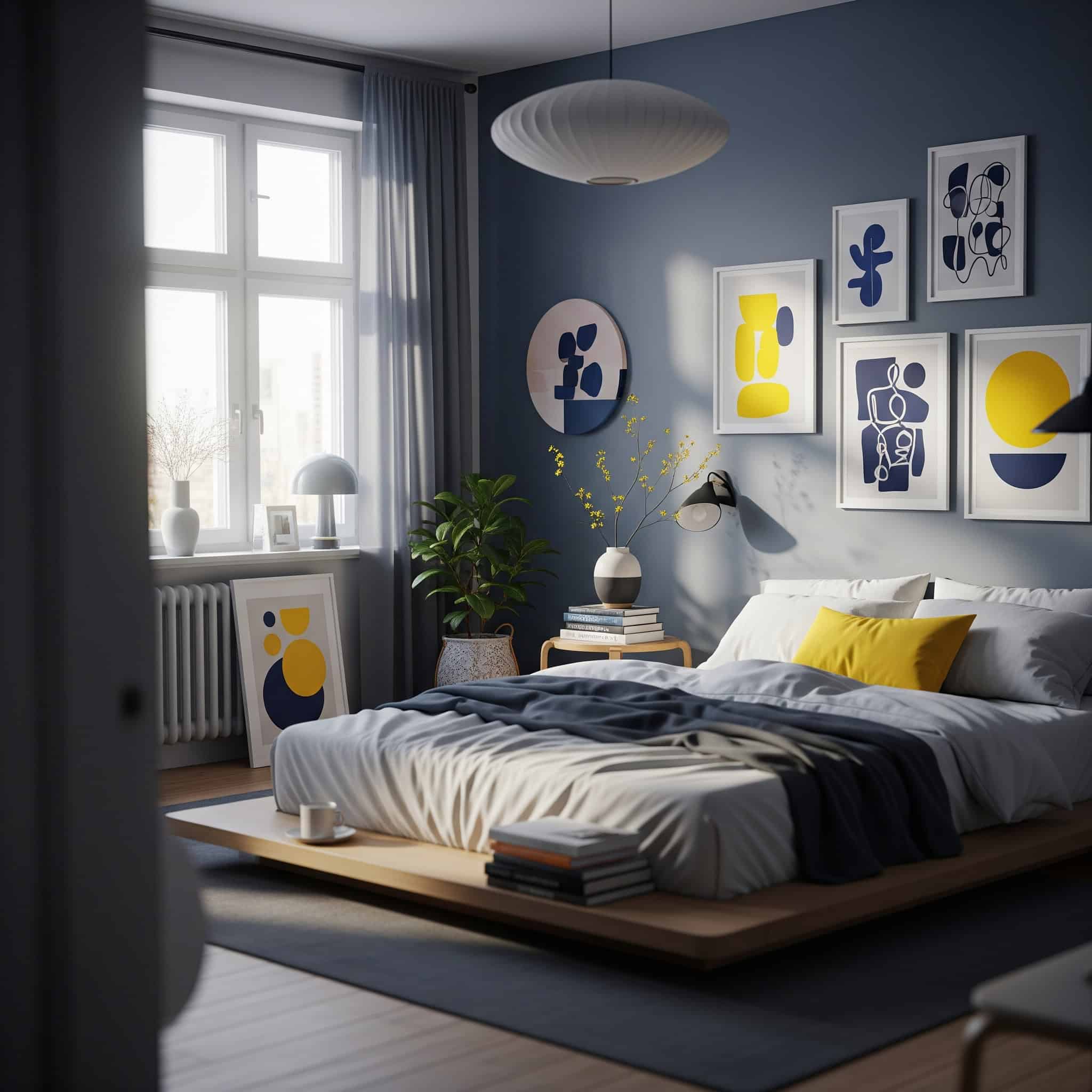 Urban bedroom designed with a minimalist aesthetic, expressing a unique personal style.