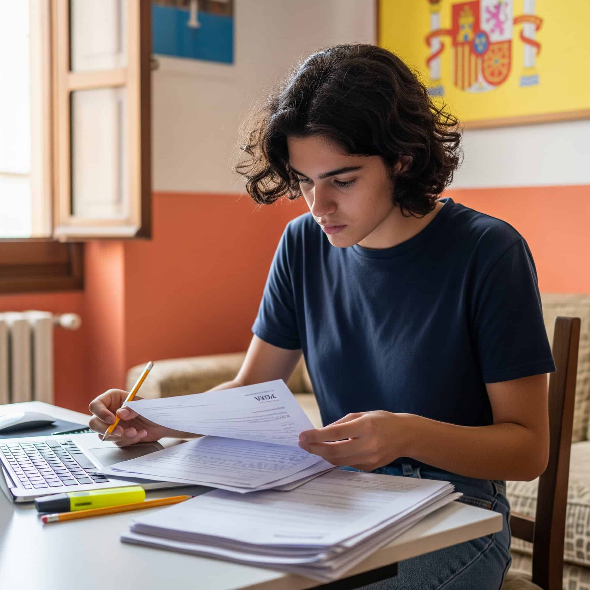 Student reviewing documents for a Student Visa in Spain