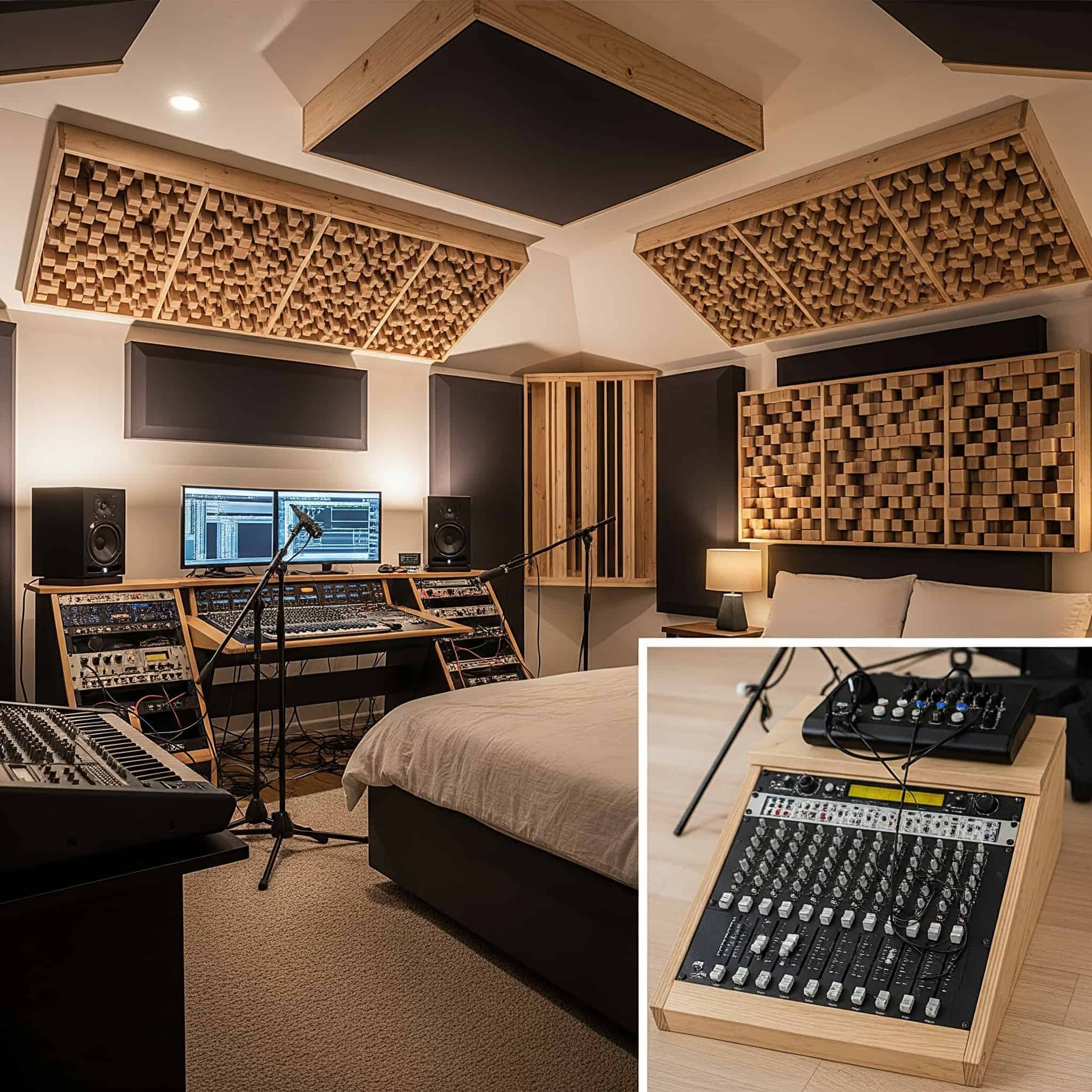 DIY acoustic panels in a bedroom recording studio