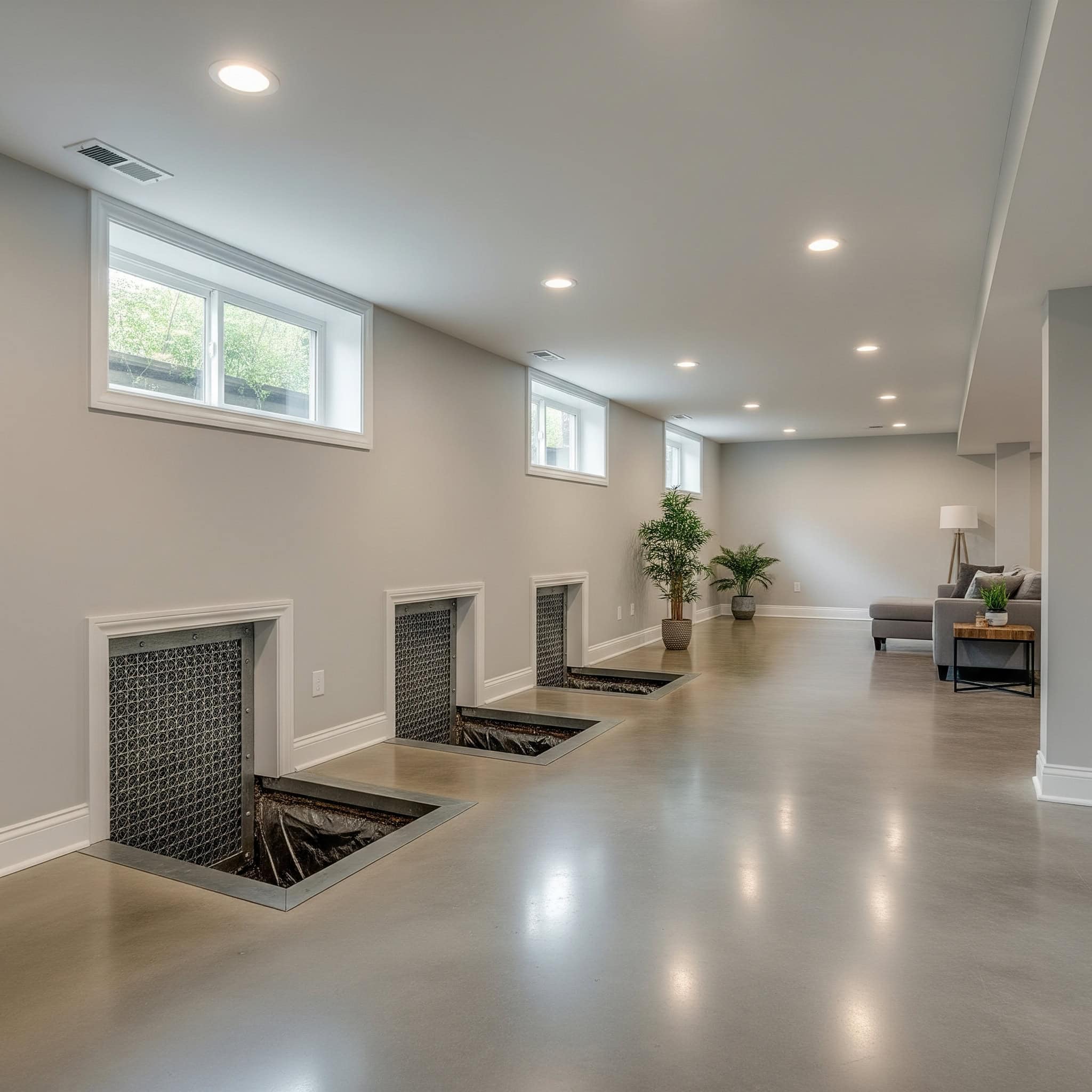 Renovated basement with enlarged window wells