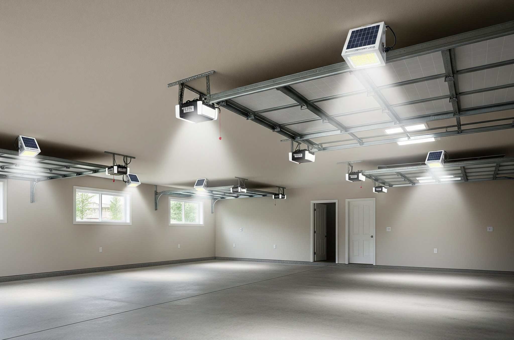 Solar-powered garage lights in a garage