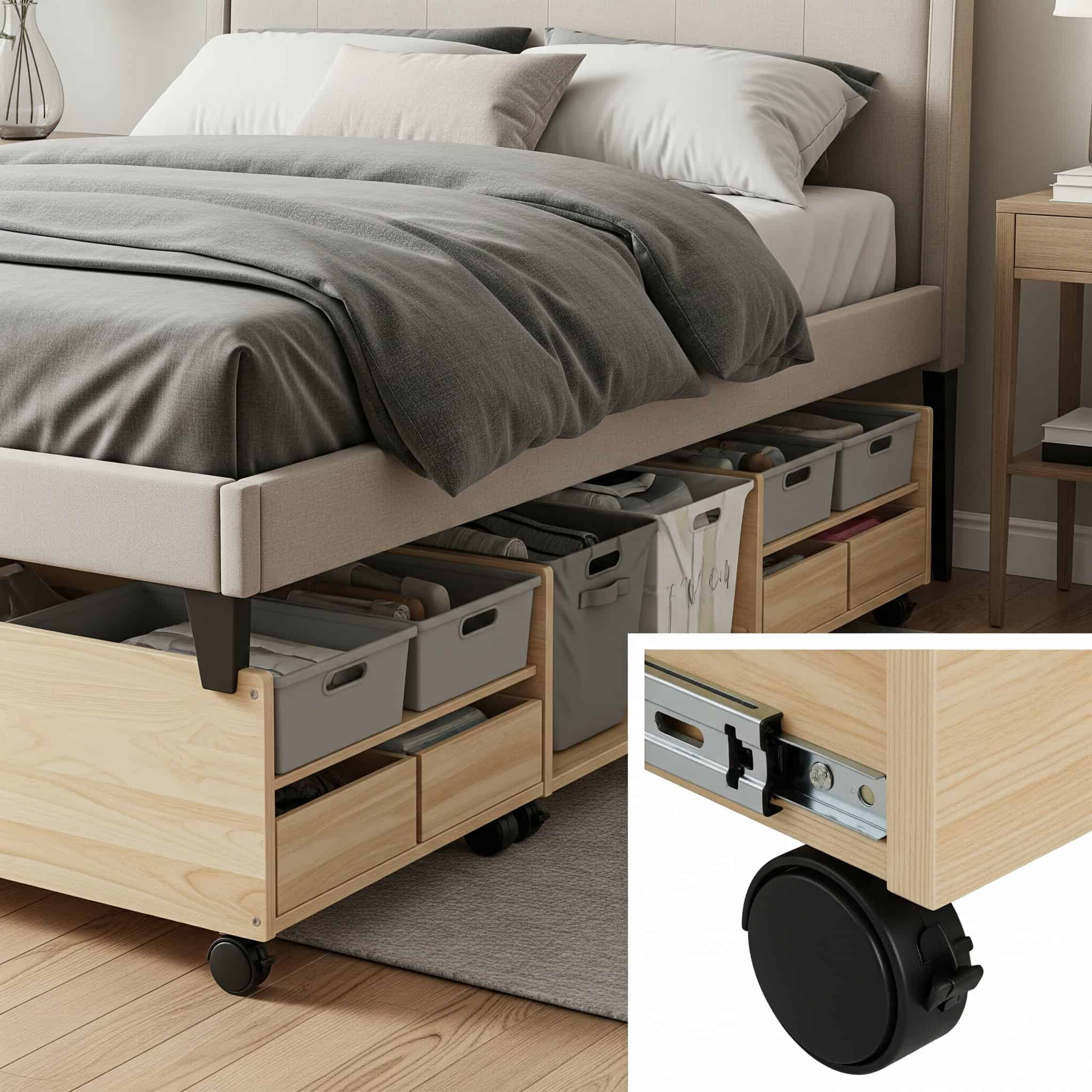 Under-bed rolling storage unit.