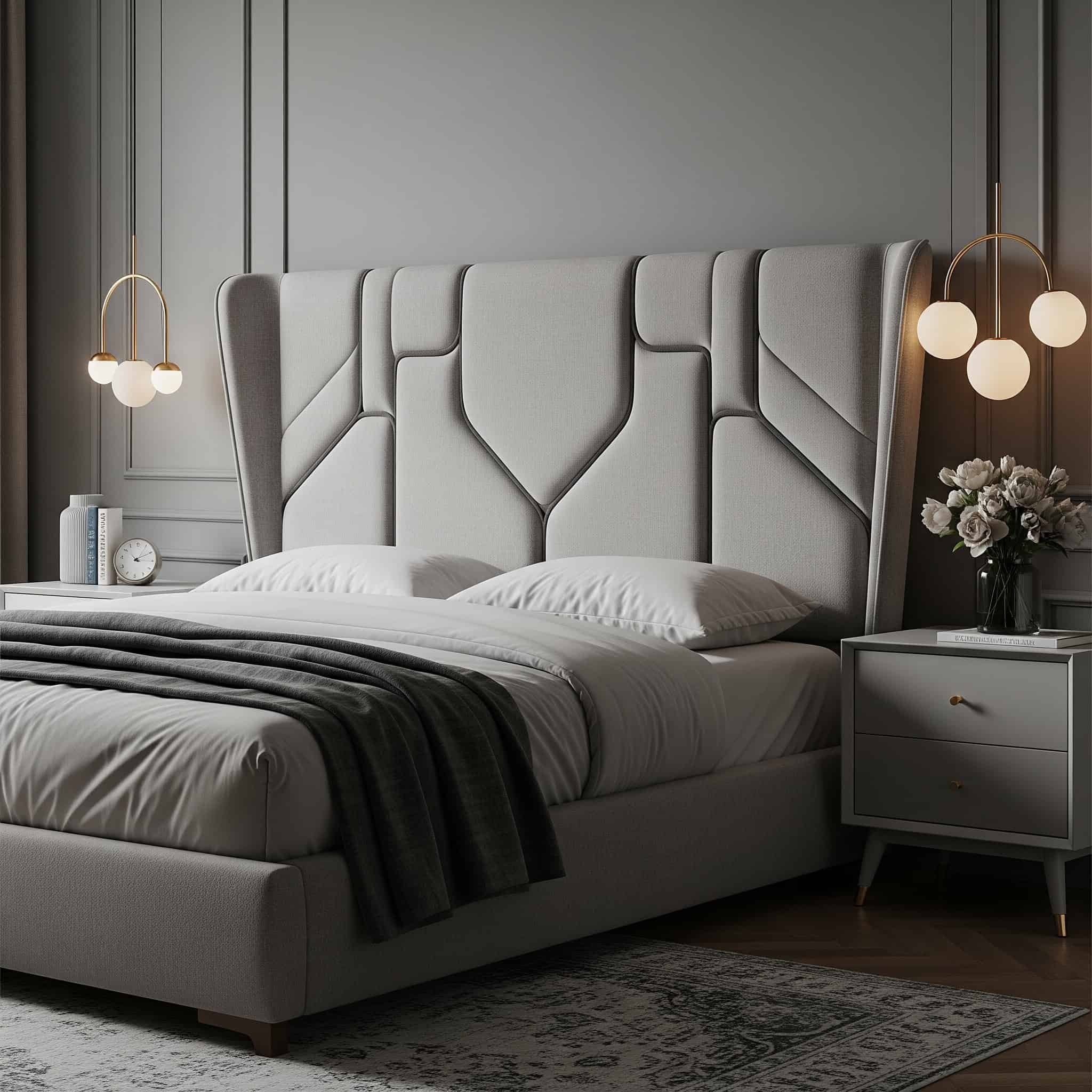 Custom upholstered headboard design.