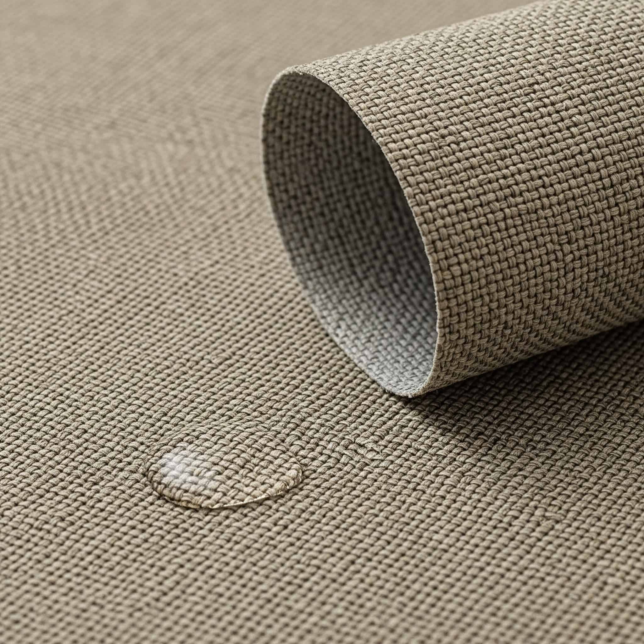 Grasscloth-look vinyl combines natural appearance with practical moisture resistance.