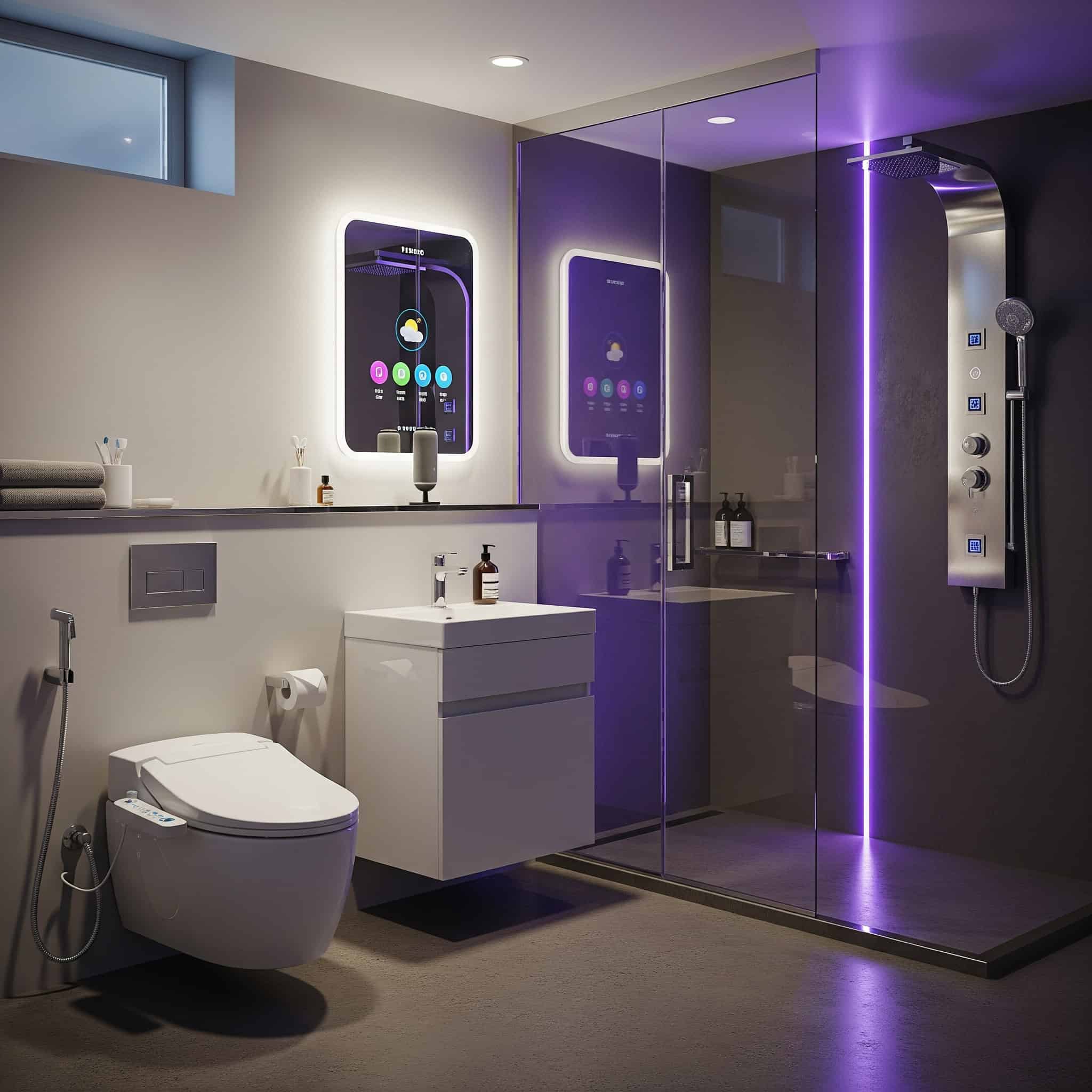 Smart bathroom technology in a basement bathroom.
