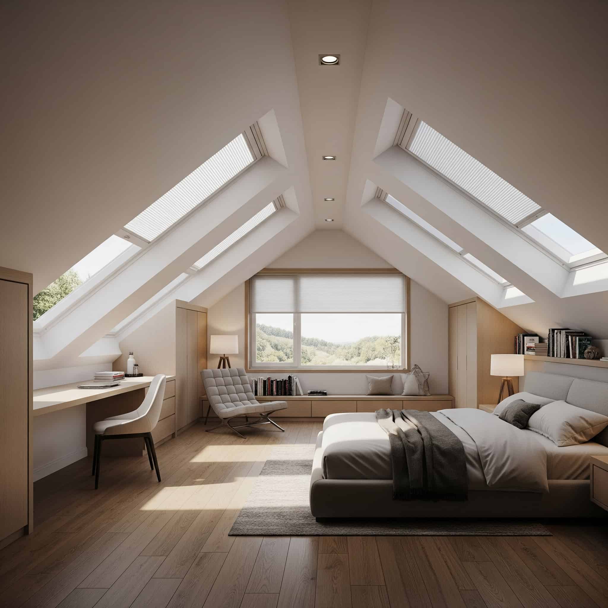 Strategic skylight placement in an attic bedroom
