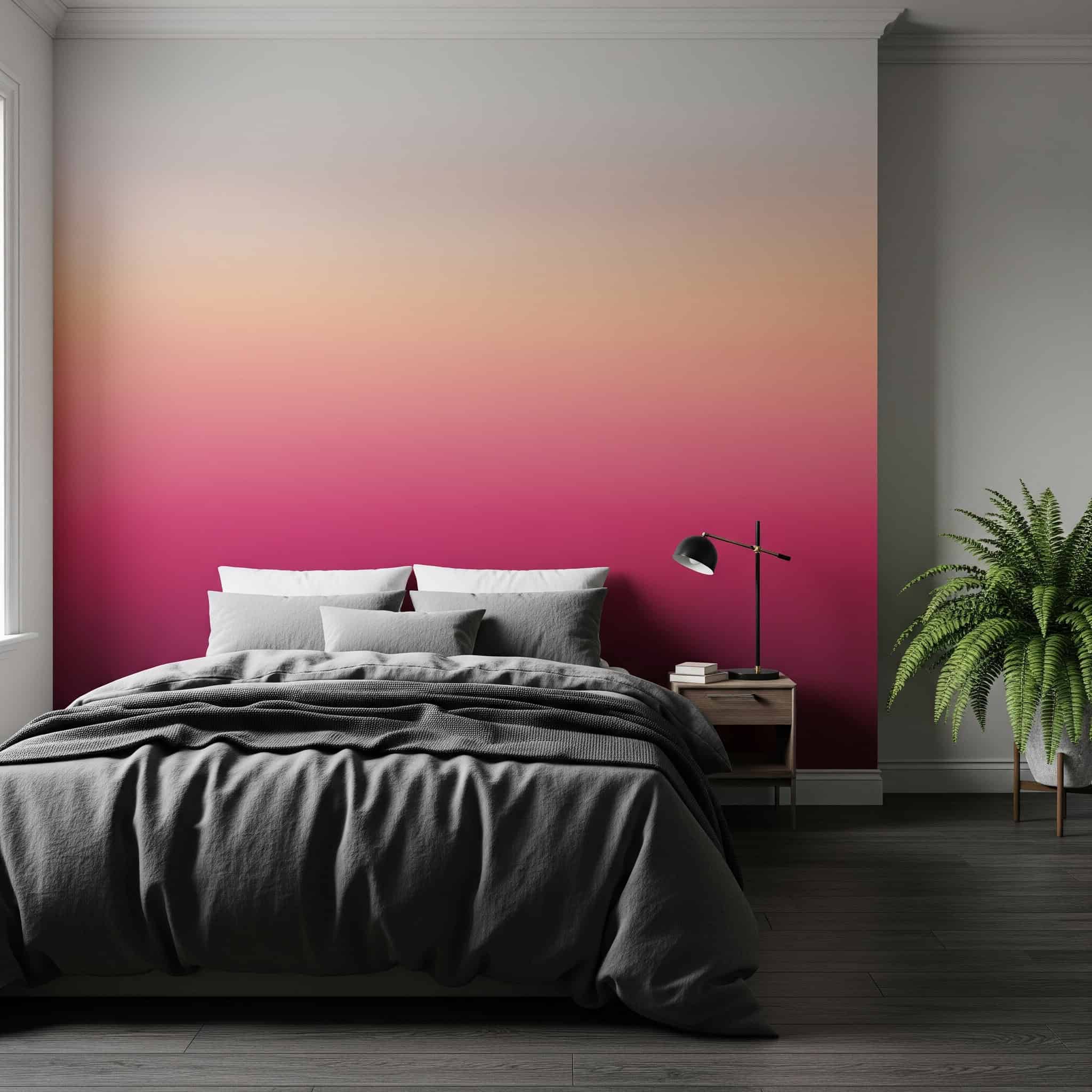 Bedroom with a vibrant ombré accent wall