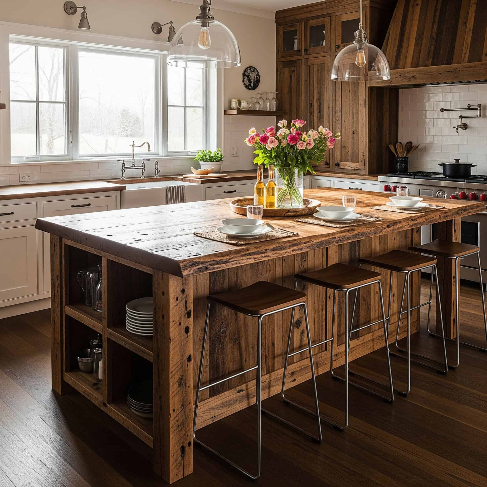 Reclaimed wood kitchen island.
