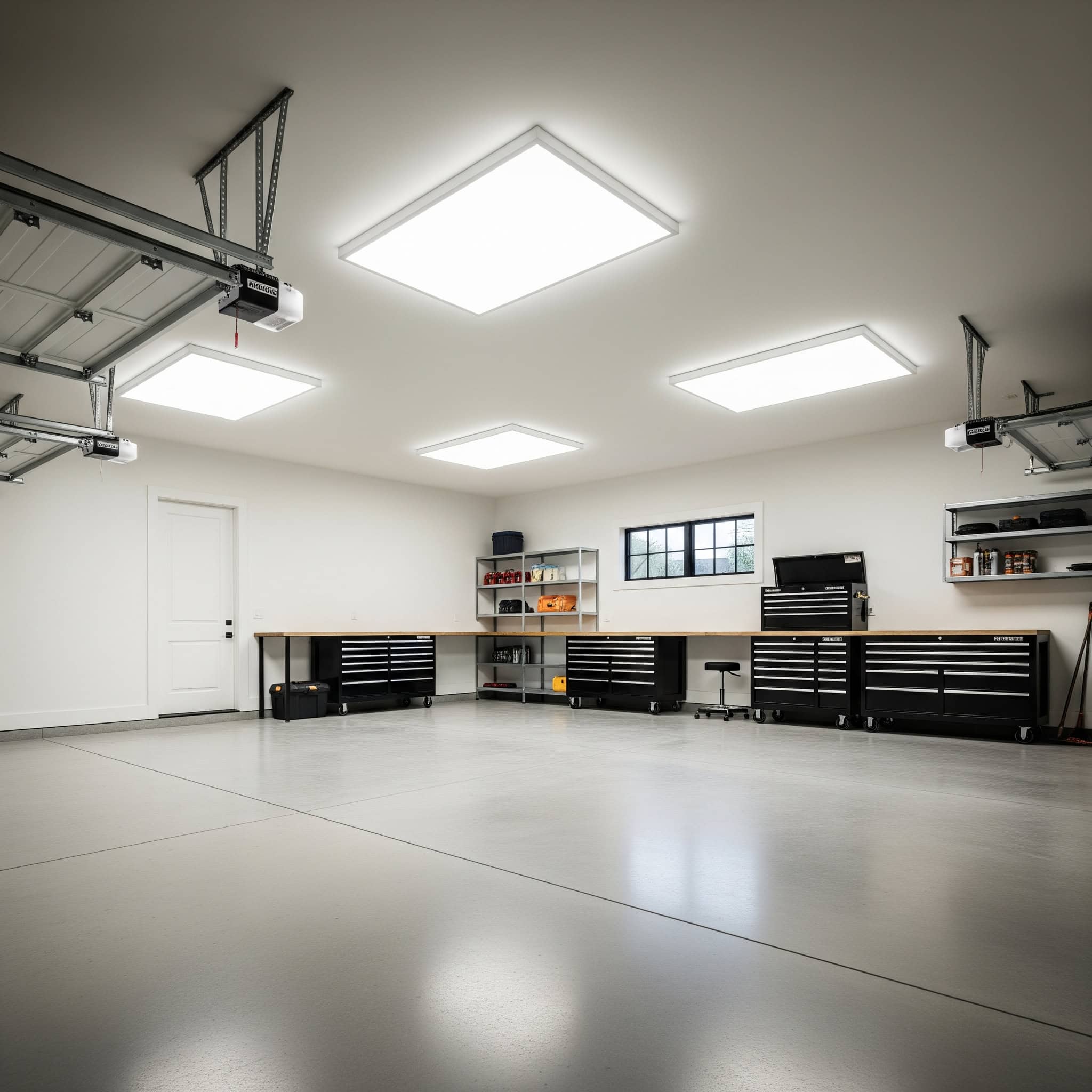 Flush mount LED panels in a garage