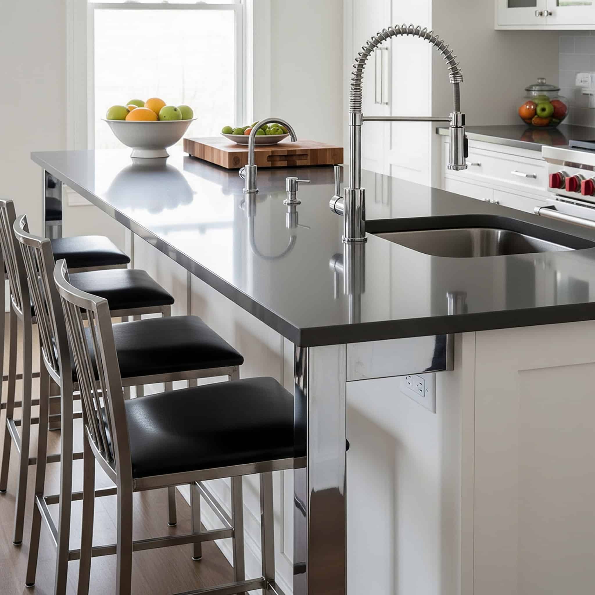 Narrow galley kitchen island.