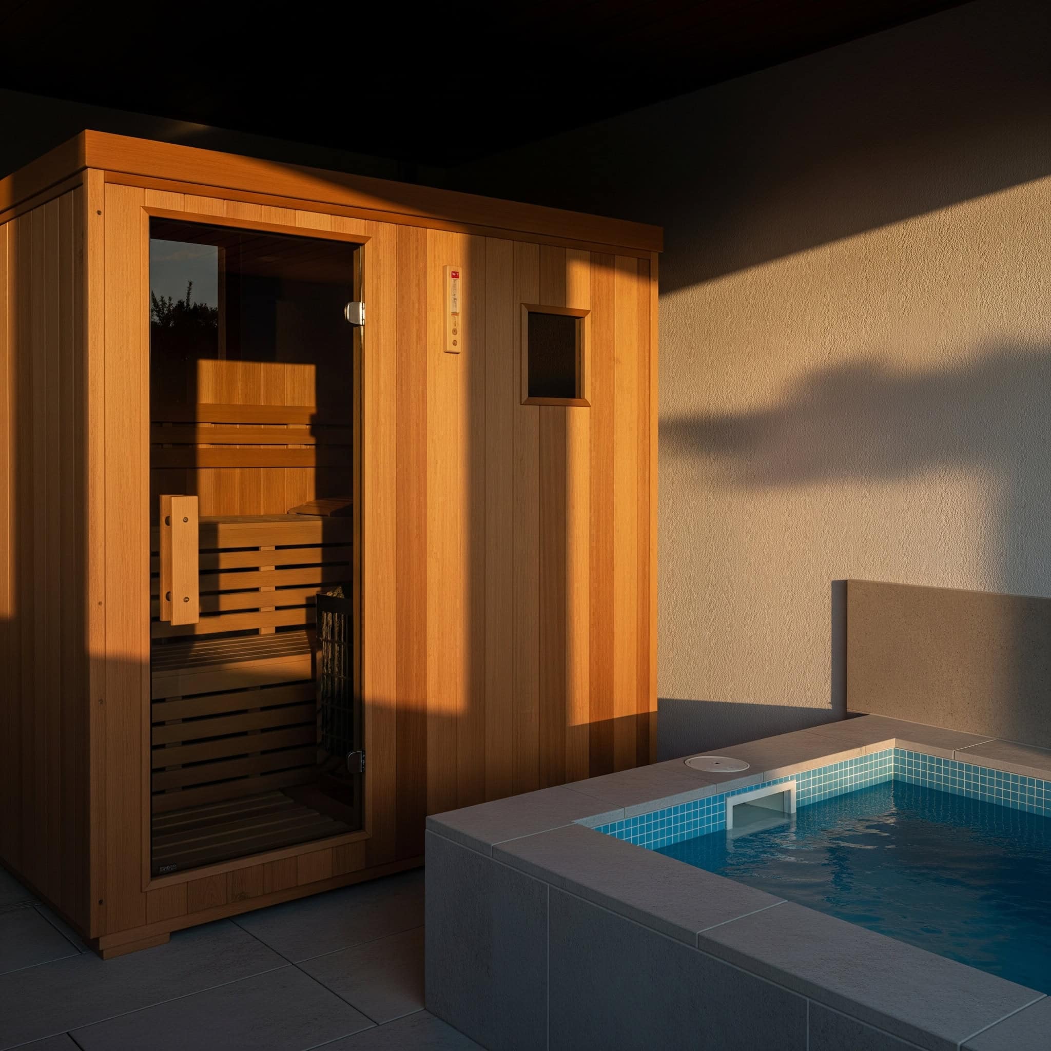 A sauna next to a cold plunge pool