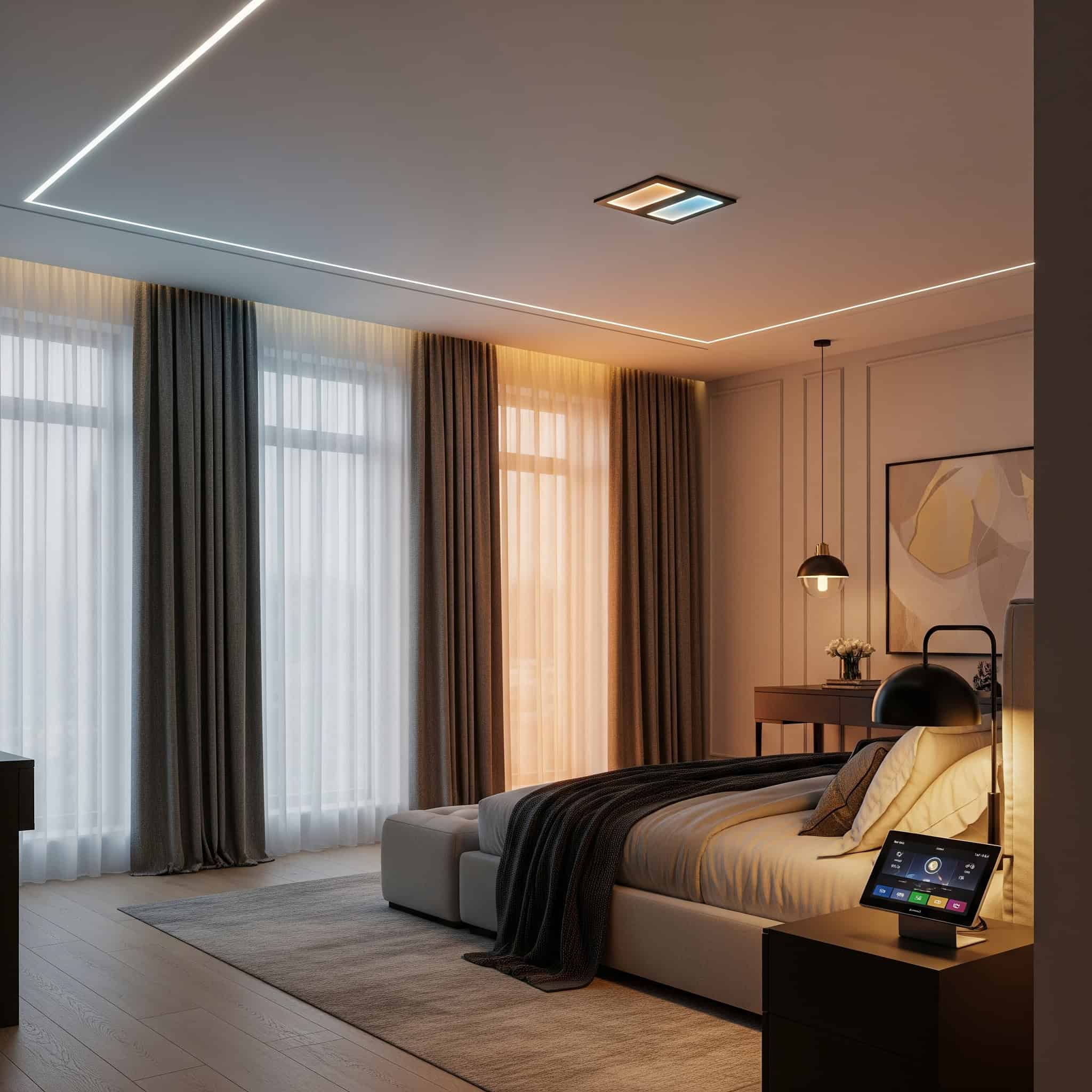 Programmable circadian lighting systems in luxury bedroom