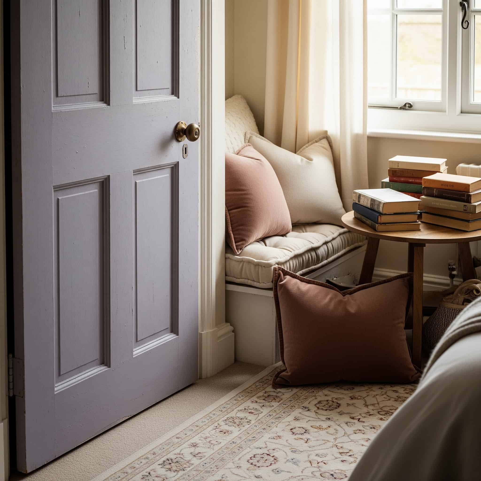 Bedroom door reading nook.