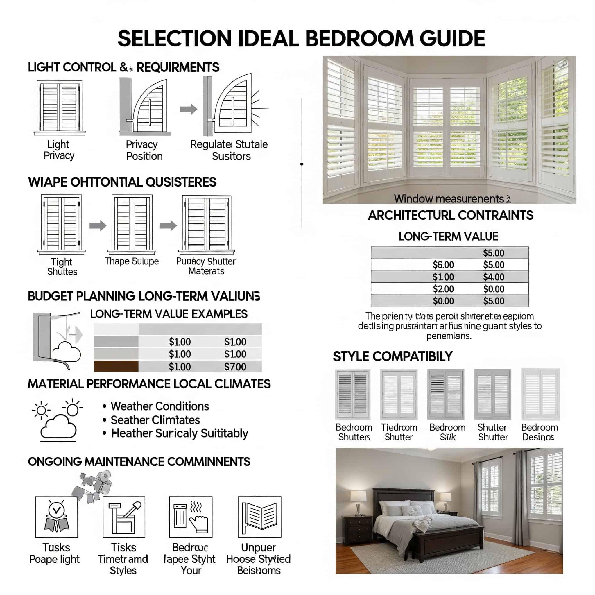 Essential Factors for Choosing Perfect Bedroom Shutters, light control and privacy requirements, window measurements and architectural constraints, budget planning and long-term value expectations, material performance in your local climate, ongoing maintenance commitments, and style compatibility with your bedroom’s current design aesthetic.