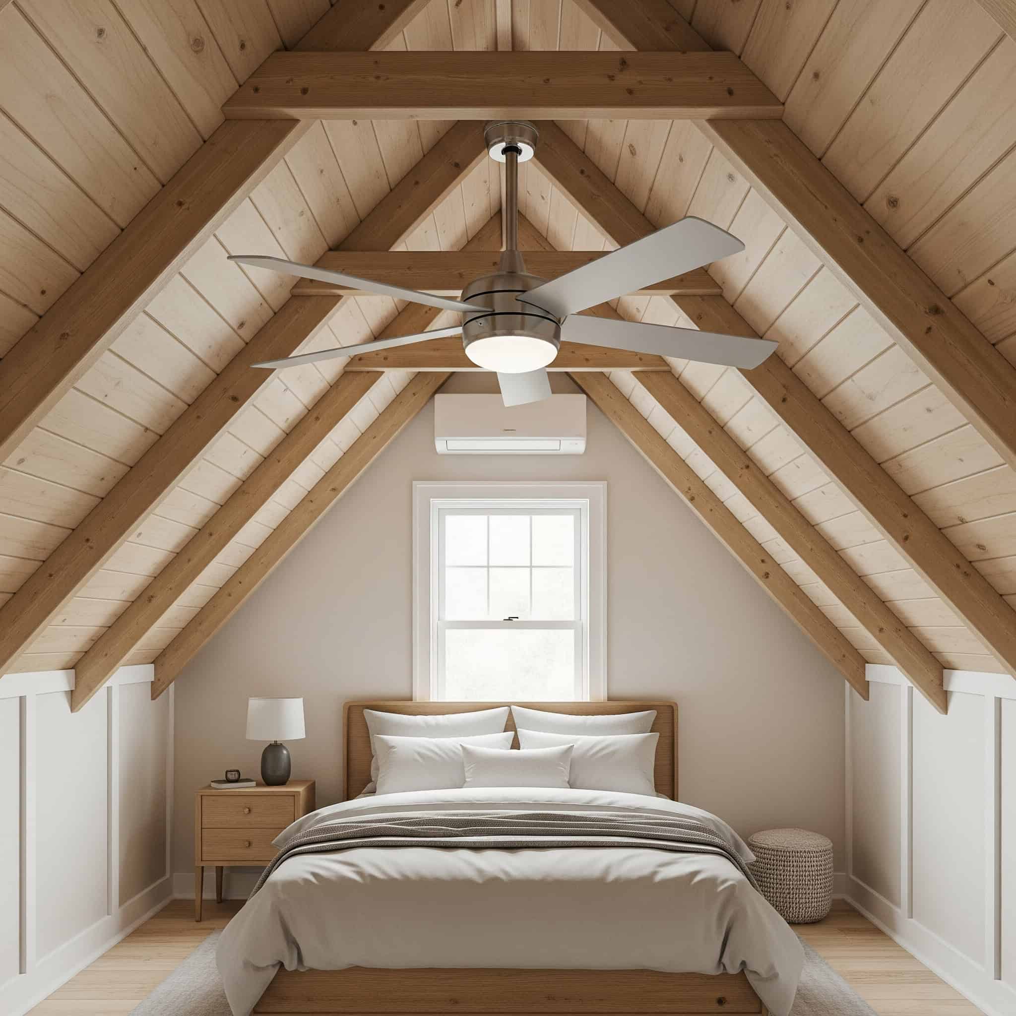 Ceiling fan installation in an attic bedroom