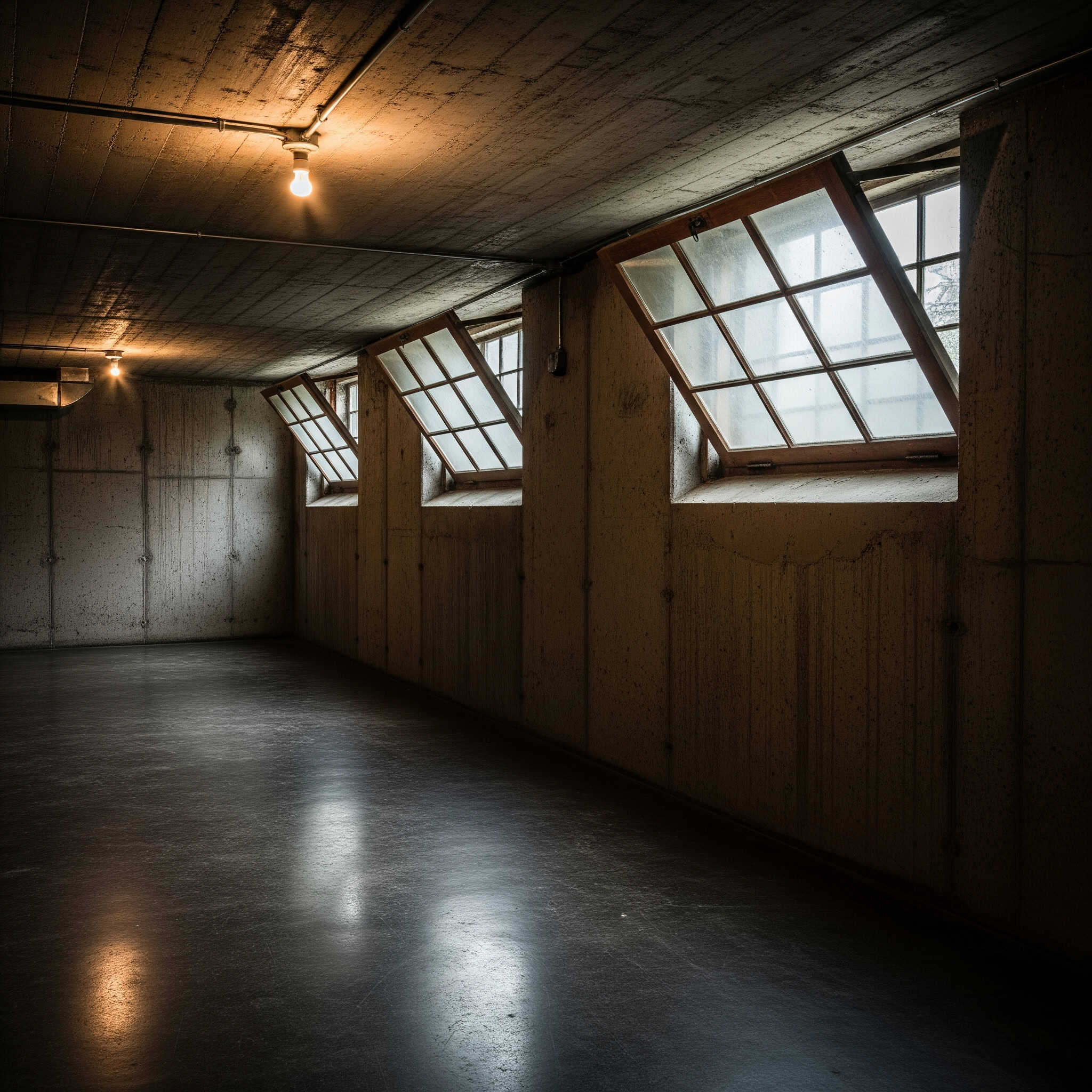 Basement with hopper windows and natural daylight