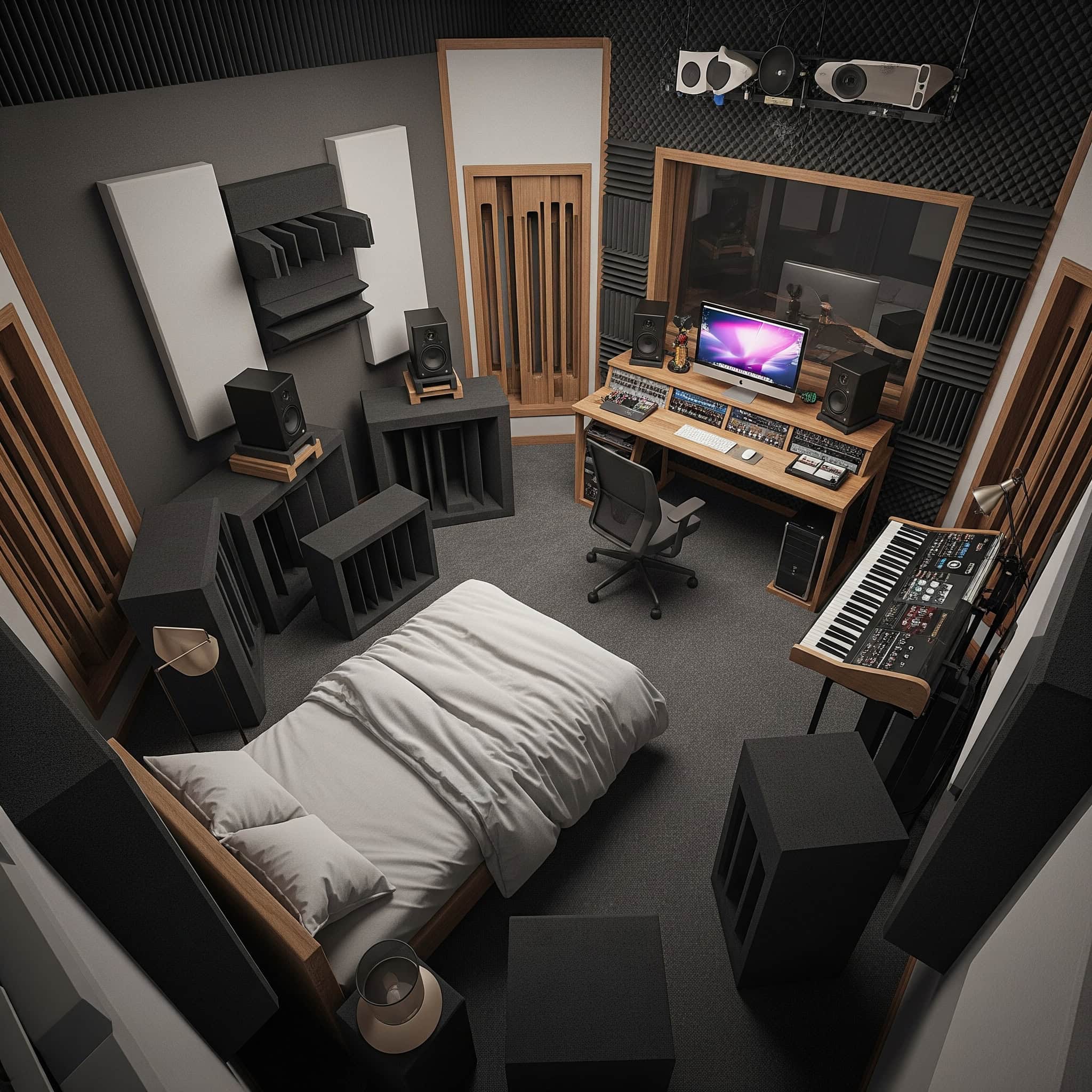 Bass traps in a bedroom recording studio