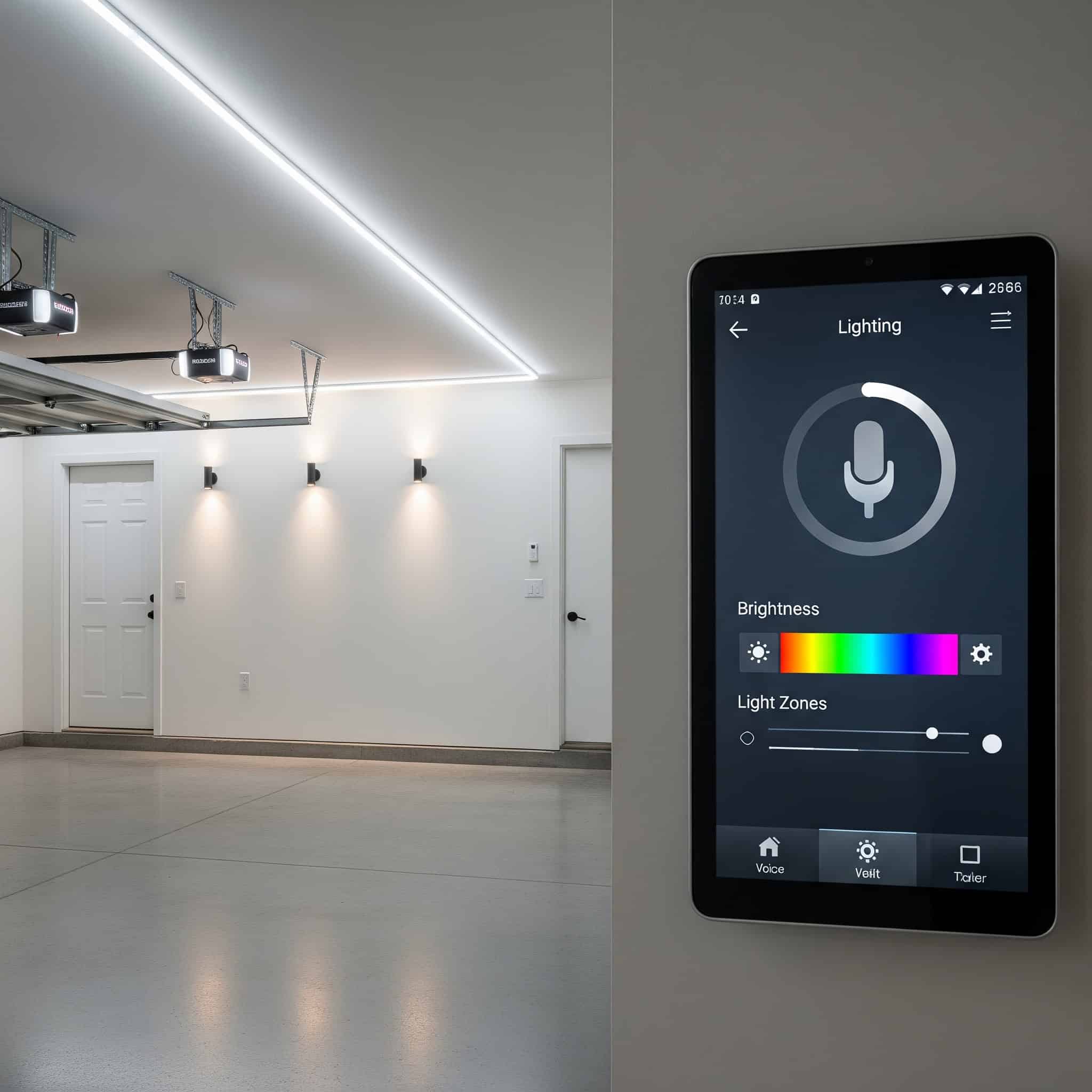 Voice-controlled garage lighting in a garage