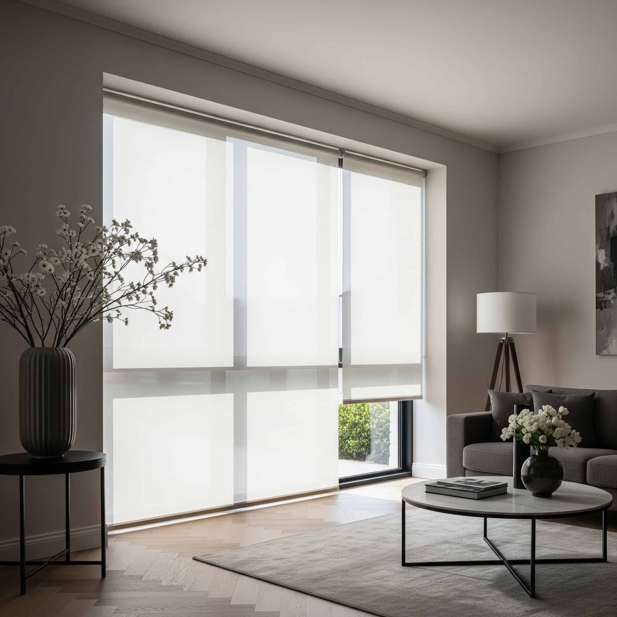 Modern living room with light-enhancing window treatments