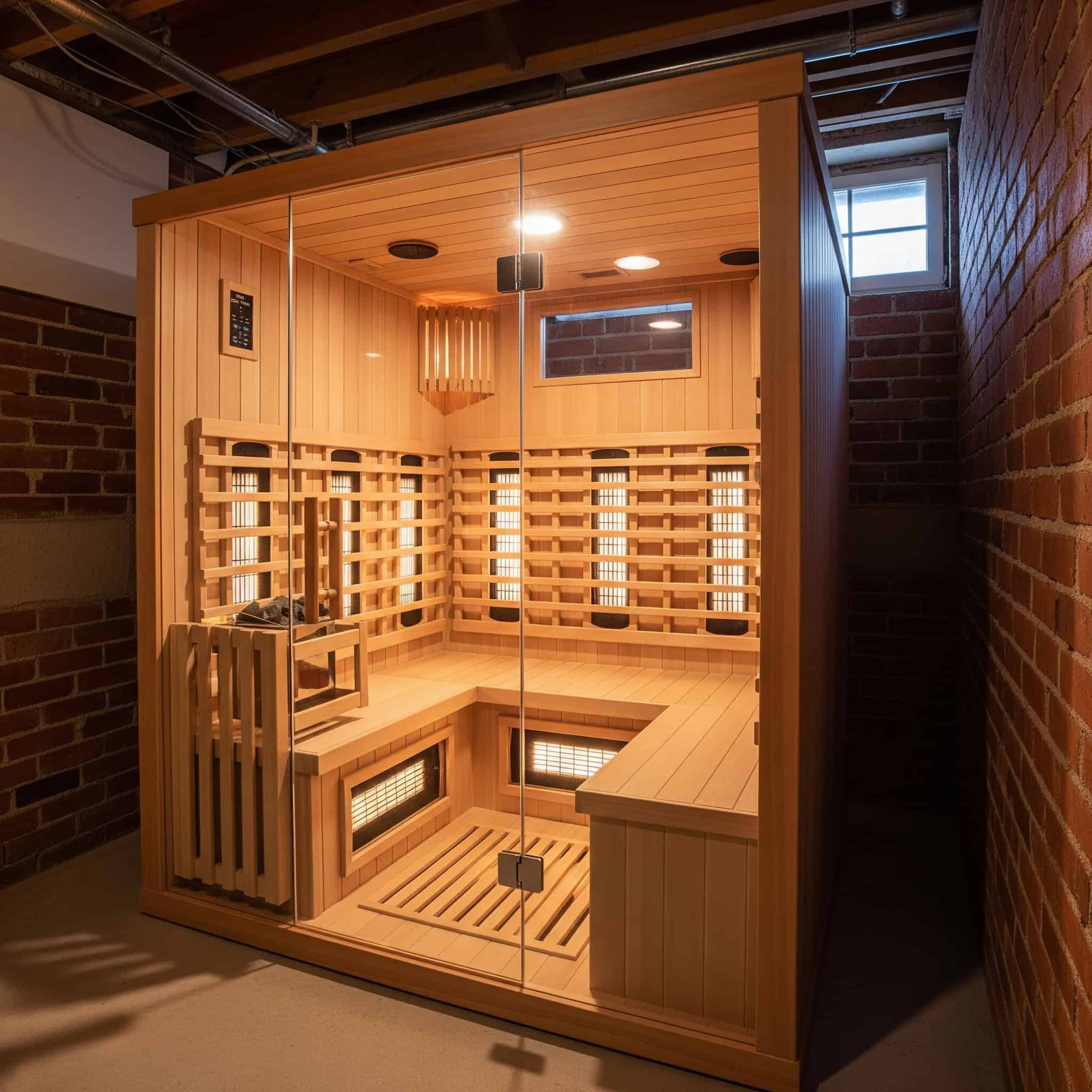  Infrared panel sauna in a basement