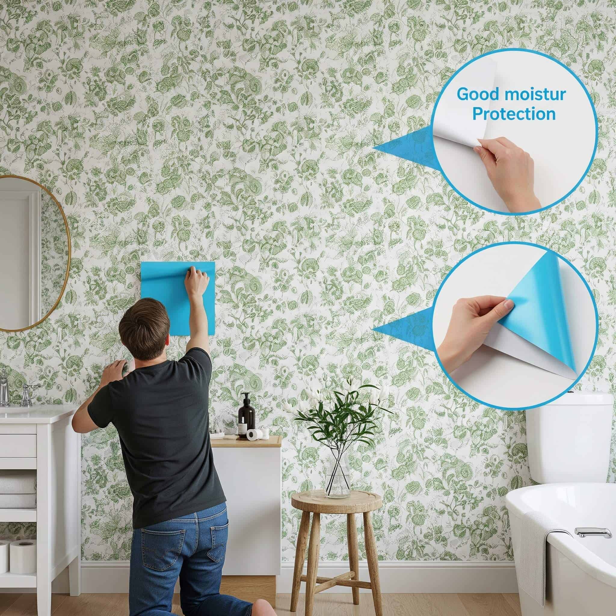 Peel-and-stick vinyl wallpaper offers good moisture protection with simple installation